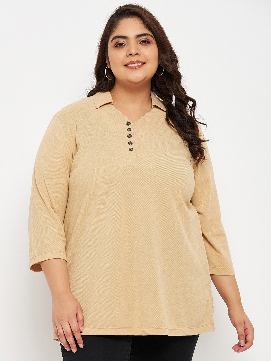 

Adobe Plus Size Polo Collar T-Shirt, Beige