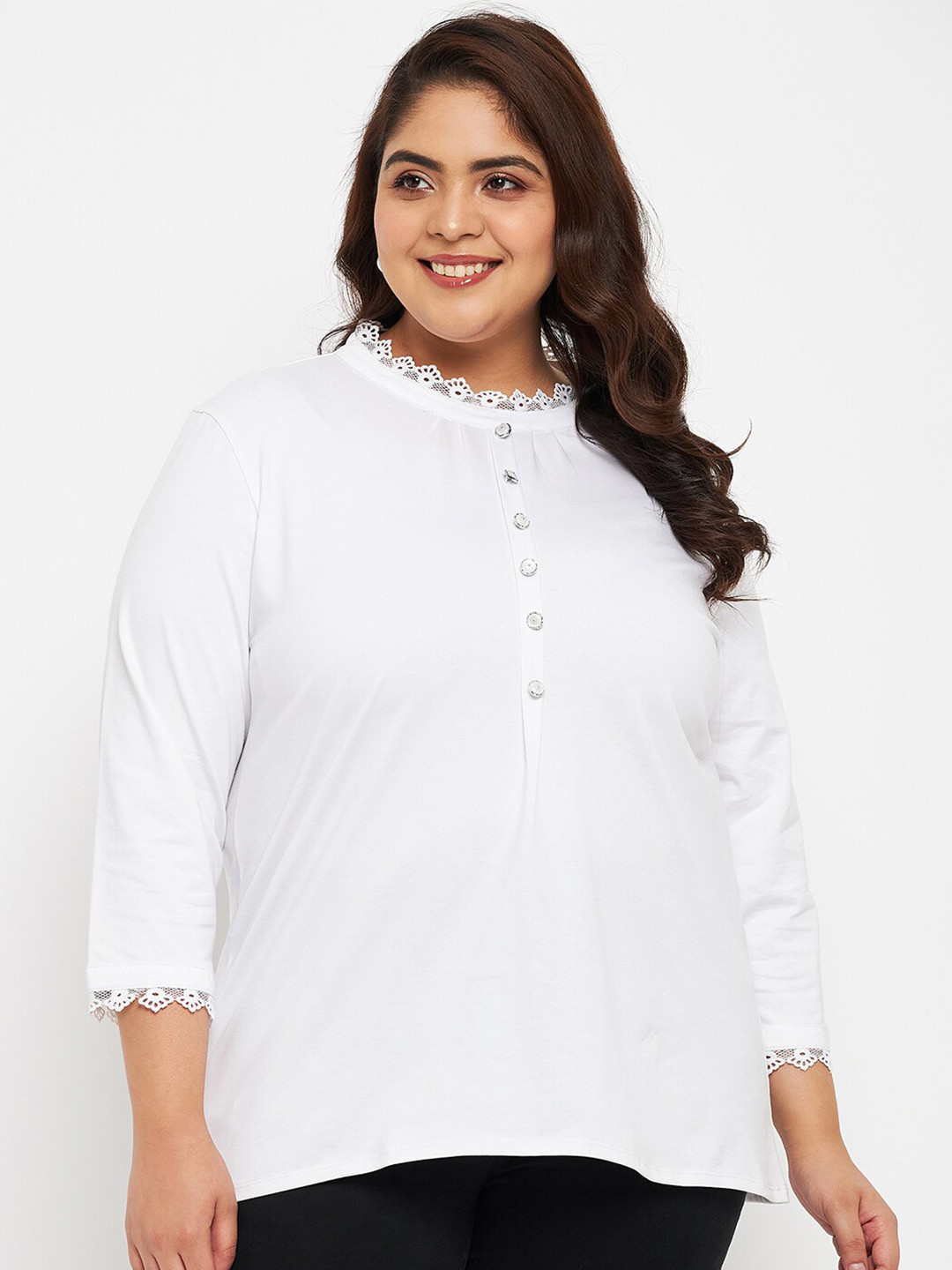 

Adobe Plus Size Round Neck Lace Up Top, White