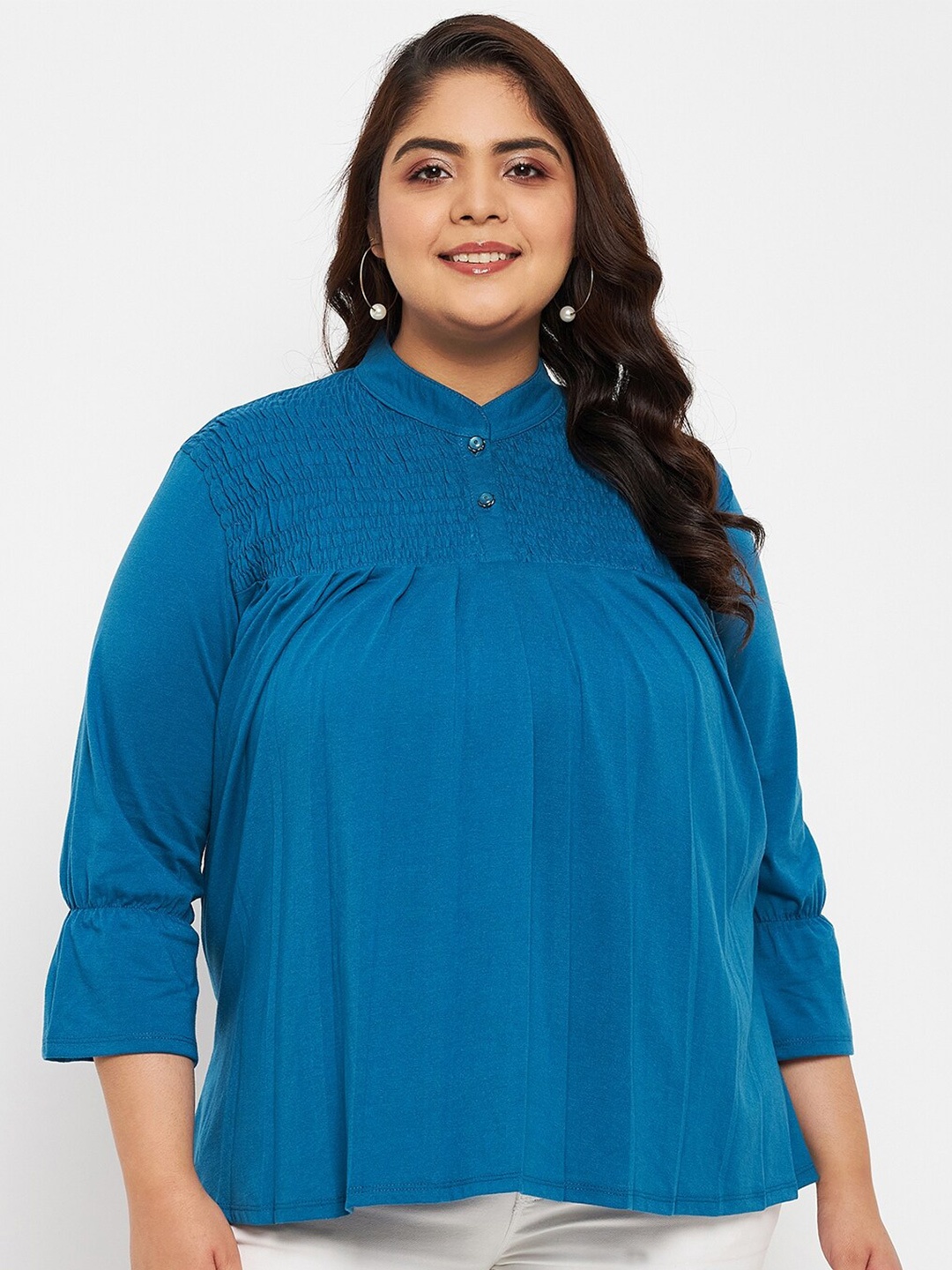 

Adobe Plus Size Mandarin Collar A-Line Top, Turquoise blue