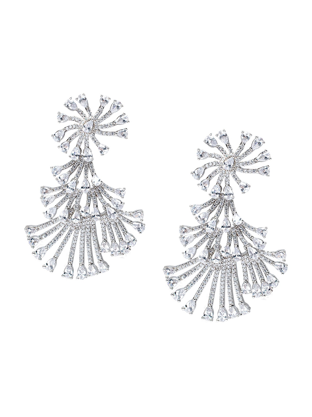 

AURAA TRENDS Rhodium-Plated American Diamond & Zircon Studded Classic Drop Earrings, Silver