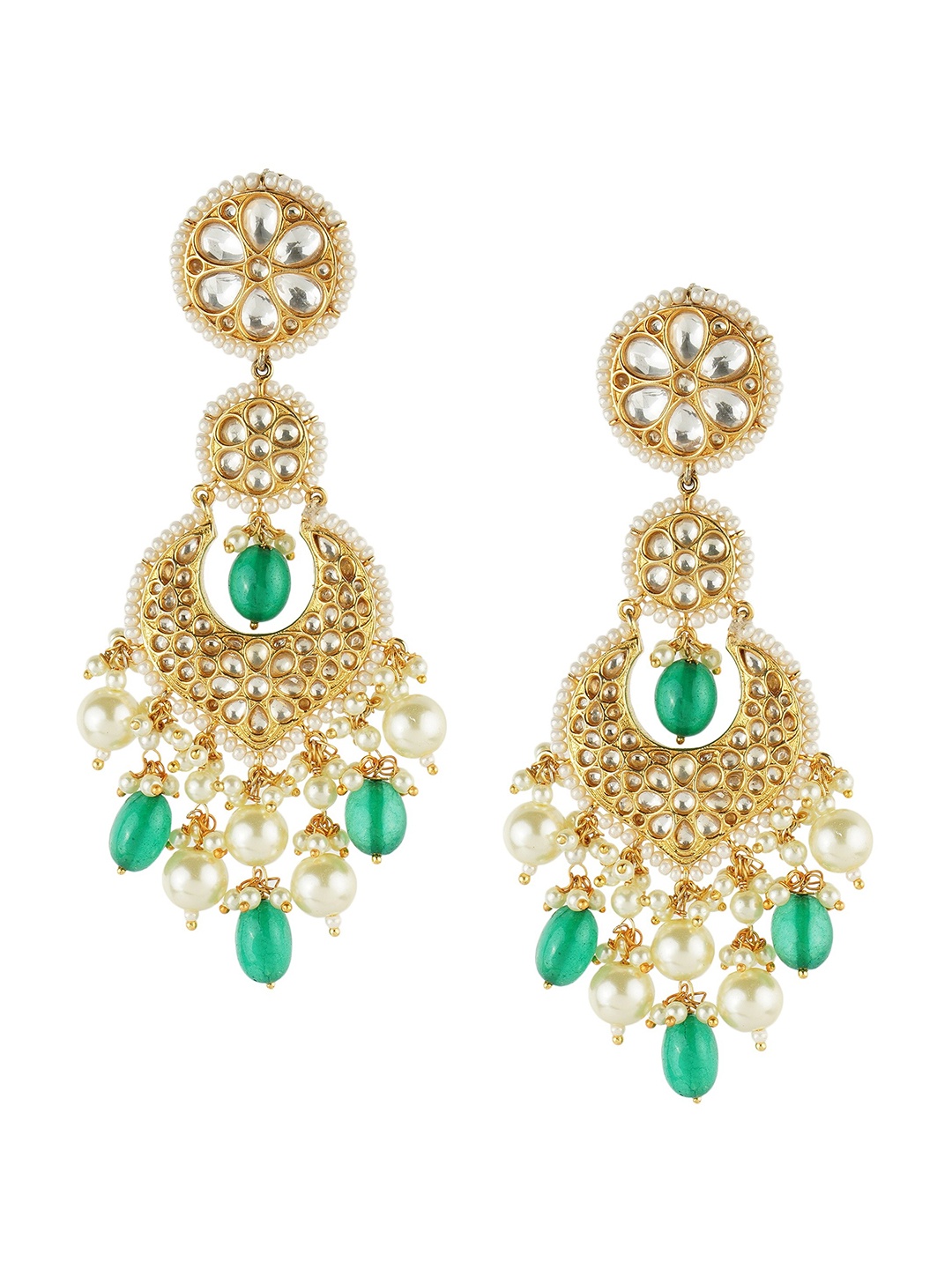 

AURAA TRENDS Gold Plated Kundan Studded Drop Earrings