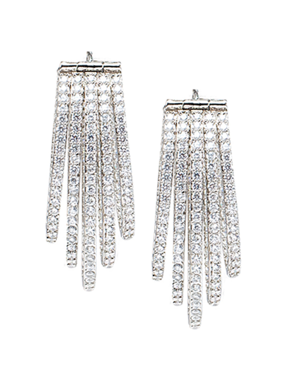 

AURAA TRENDS Rhodium-Plated American Diamond & Zircon Studded Drop Earrings, Silver