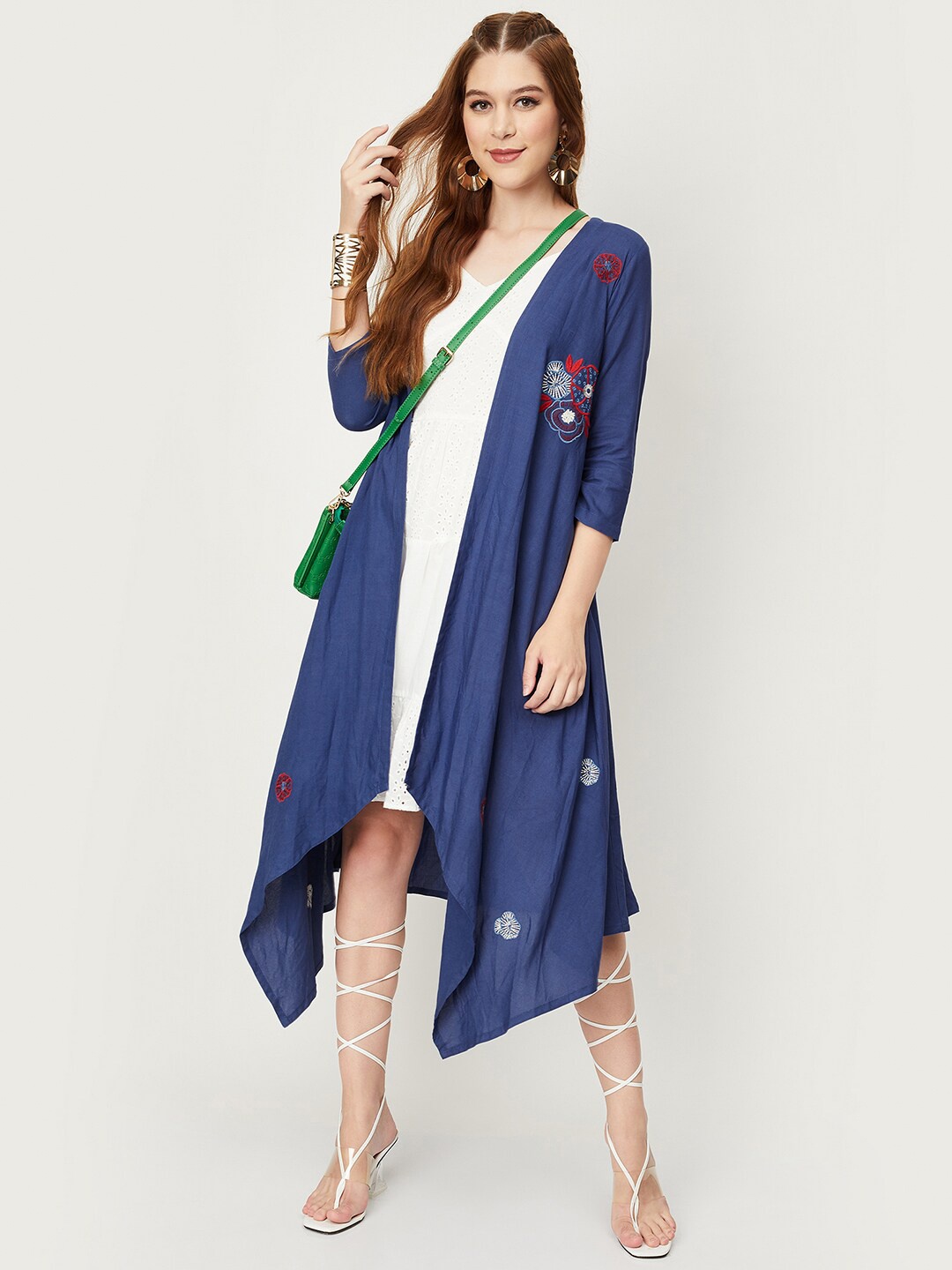 

max Floral Embroidered Open Front Shrug, Blue