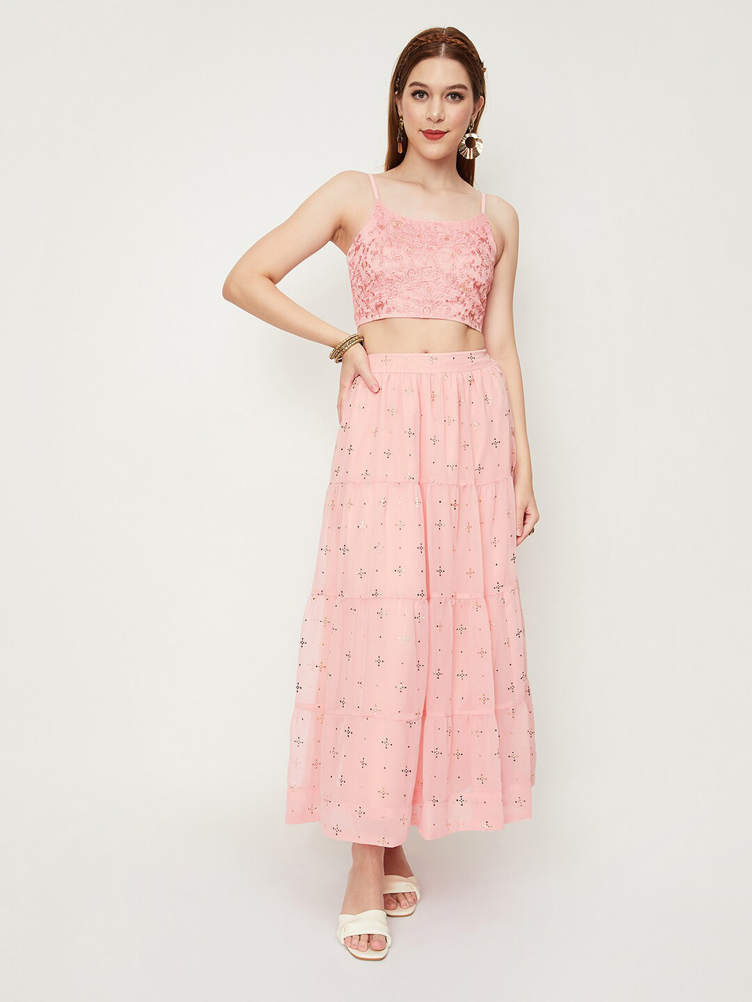 

max Embroidered Thread Work Ready to Wear Lehenga Choli With Dupatta, Pink