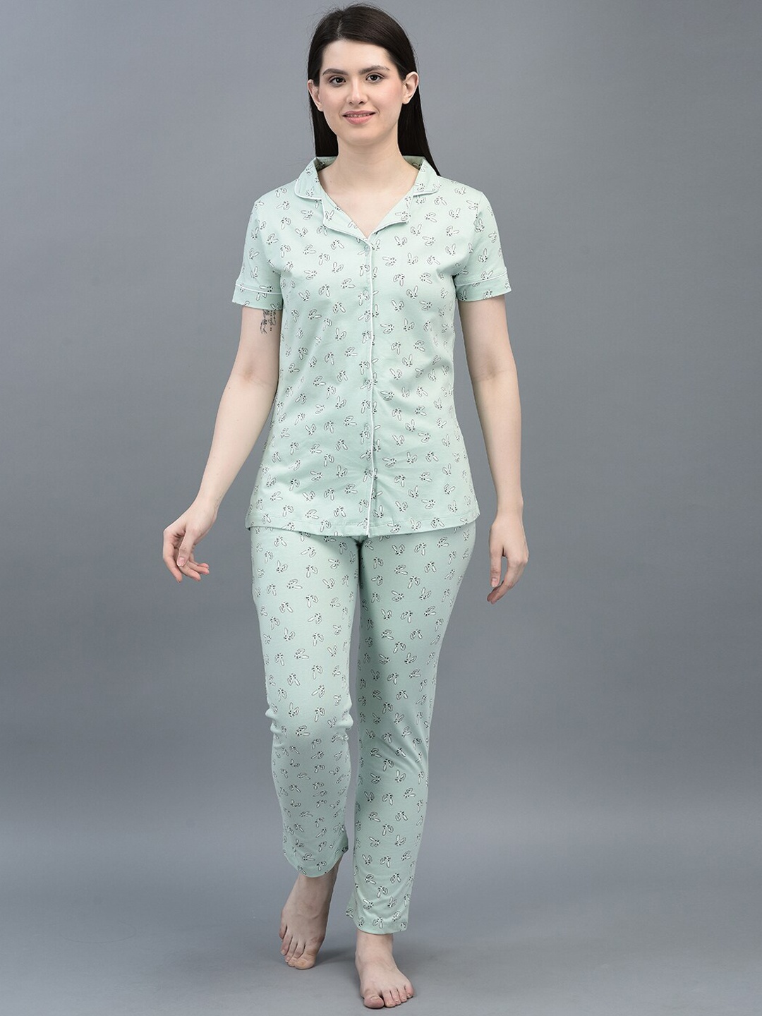

Dollar Missy Conversation Printed Pure Cotton Night suit, Green