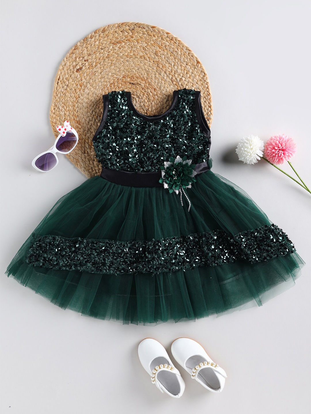 

BAESD Infants Embellished Sequinned Net Fit & Flare Dress, Green