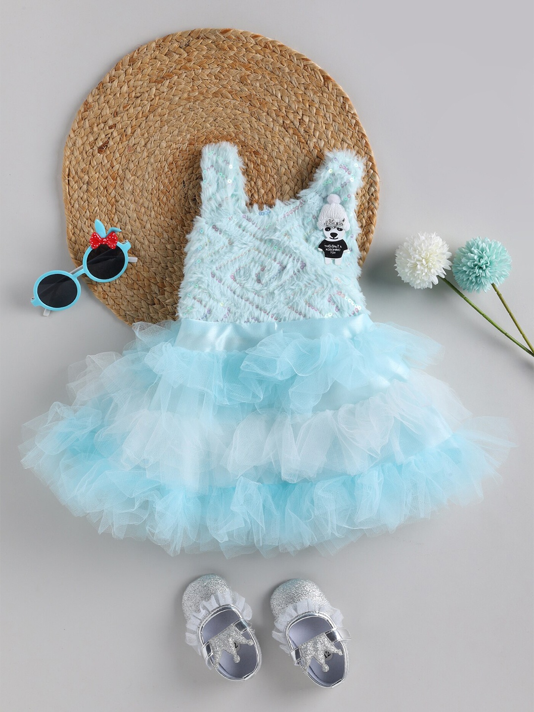 

BAESD Infants Embellished Ruffled Net Fit & Flare Dress, Blue