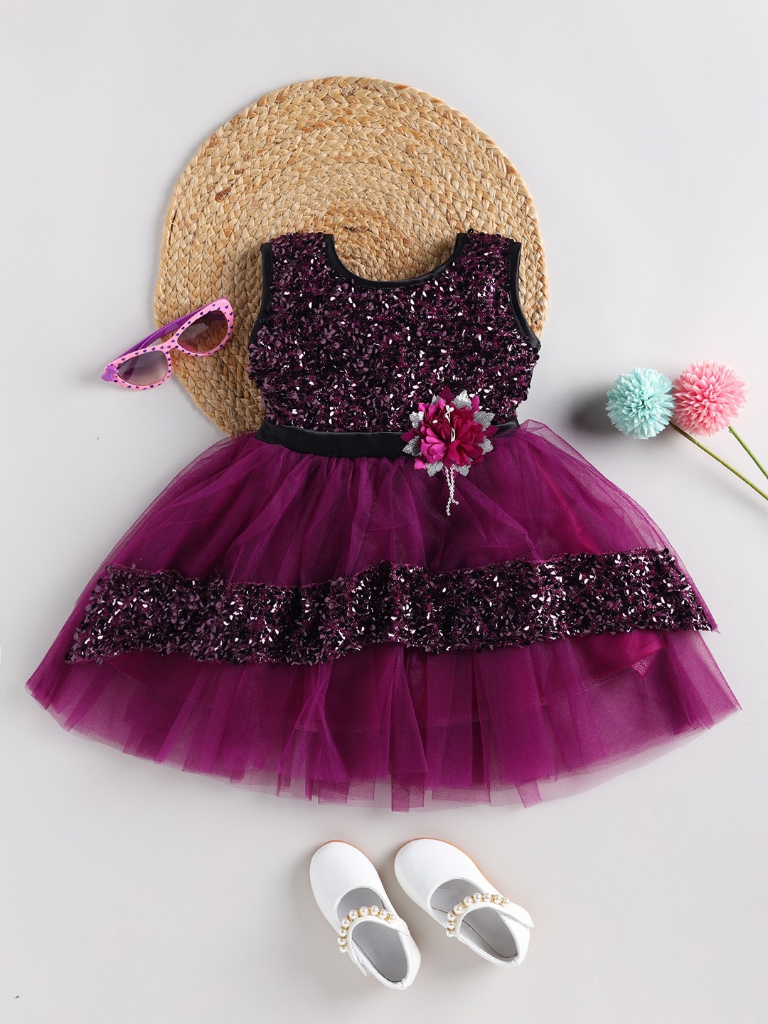 

BAESD Girls Embellished Sequined Detailed Fit & Flare Dress, Purple