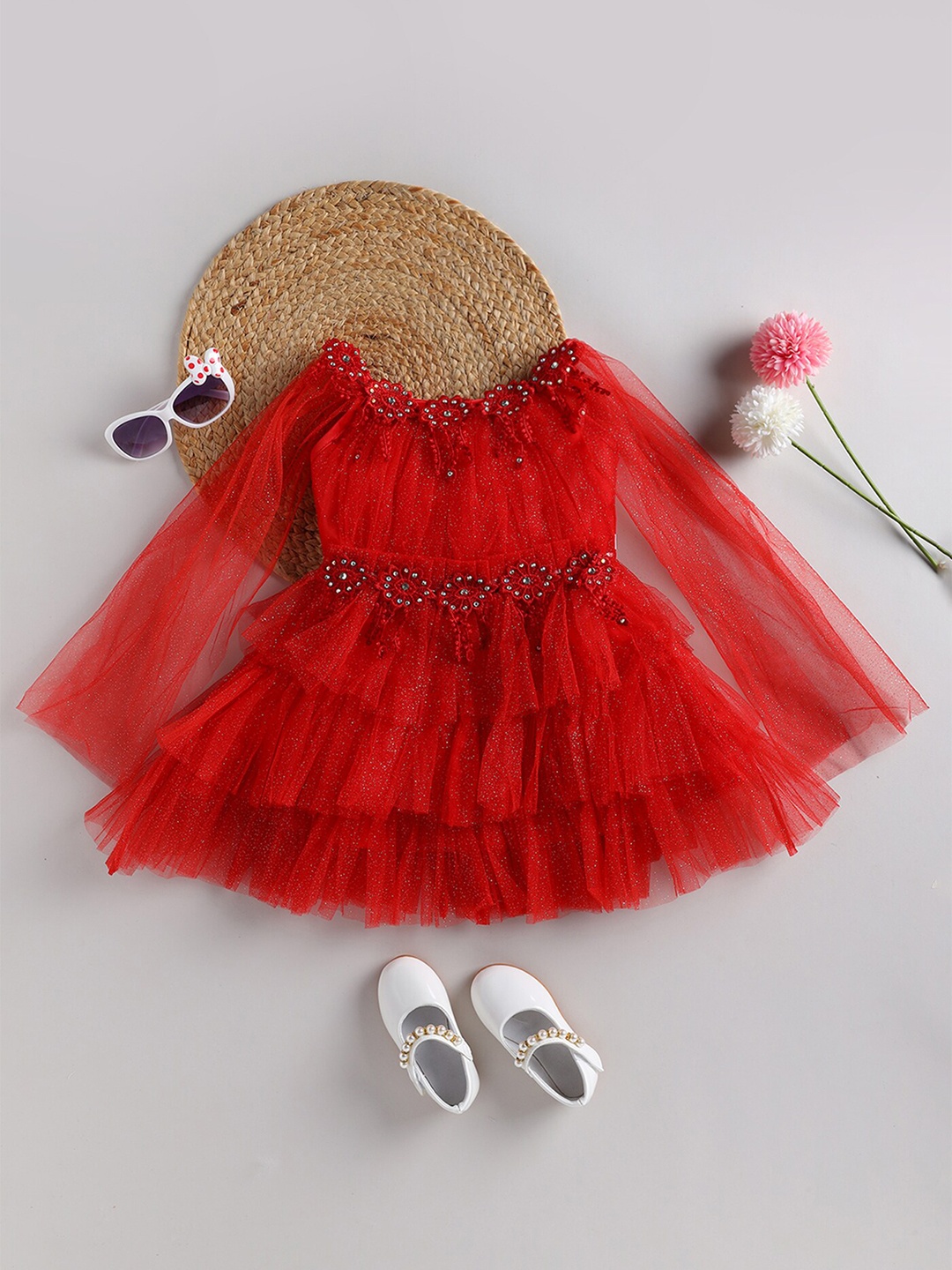 

BAESD Red Net Fit & Flare Dress