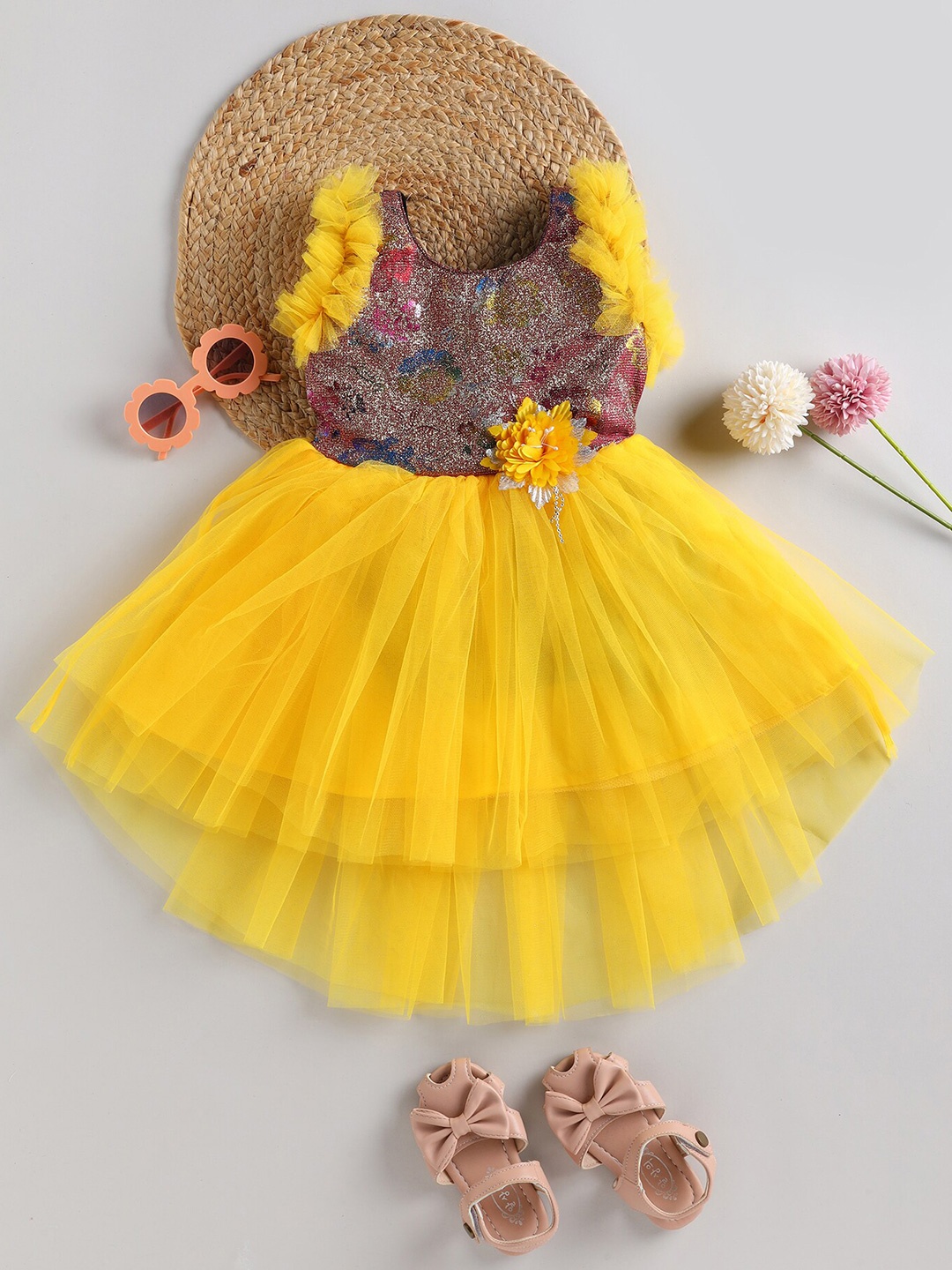 

BAESD Infants Embellished Round Neck Gathered Detailed Fit & Flare Dress, Yellow