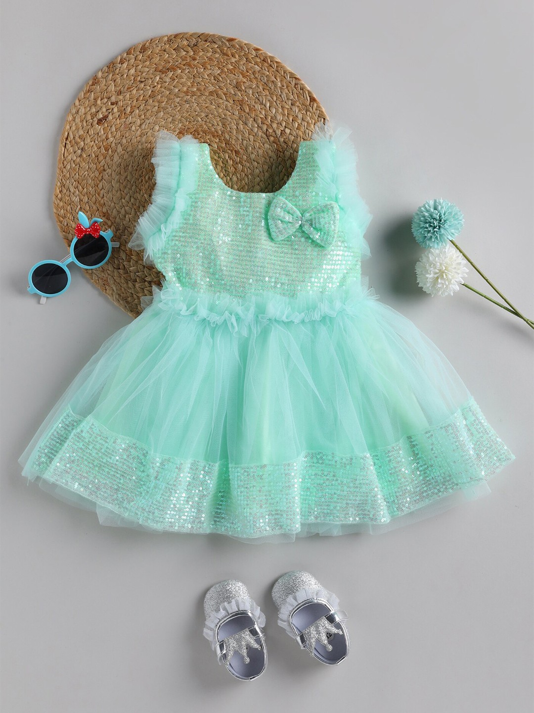 

BAESD Infants Embellished Sequinned Net Fit & Flare Dress, Green