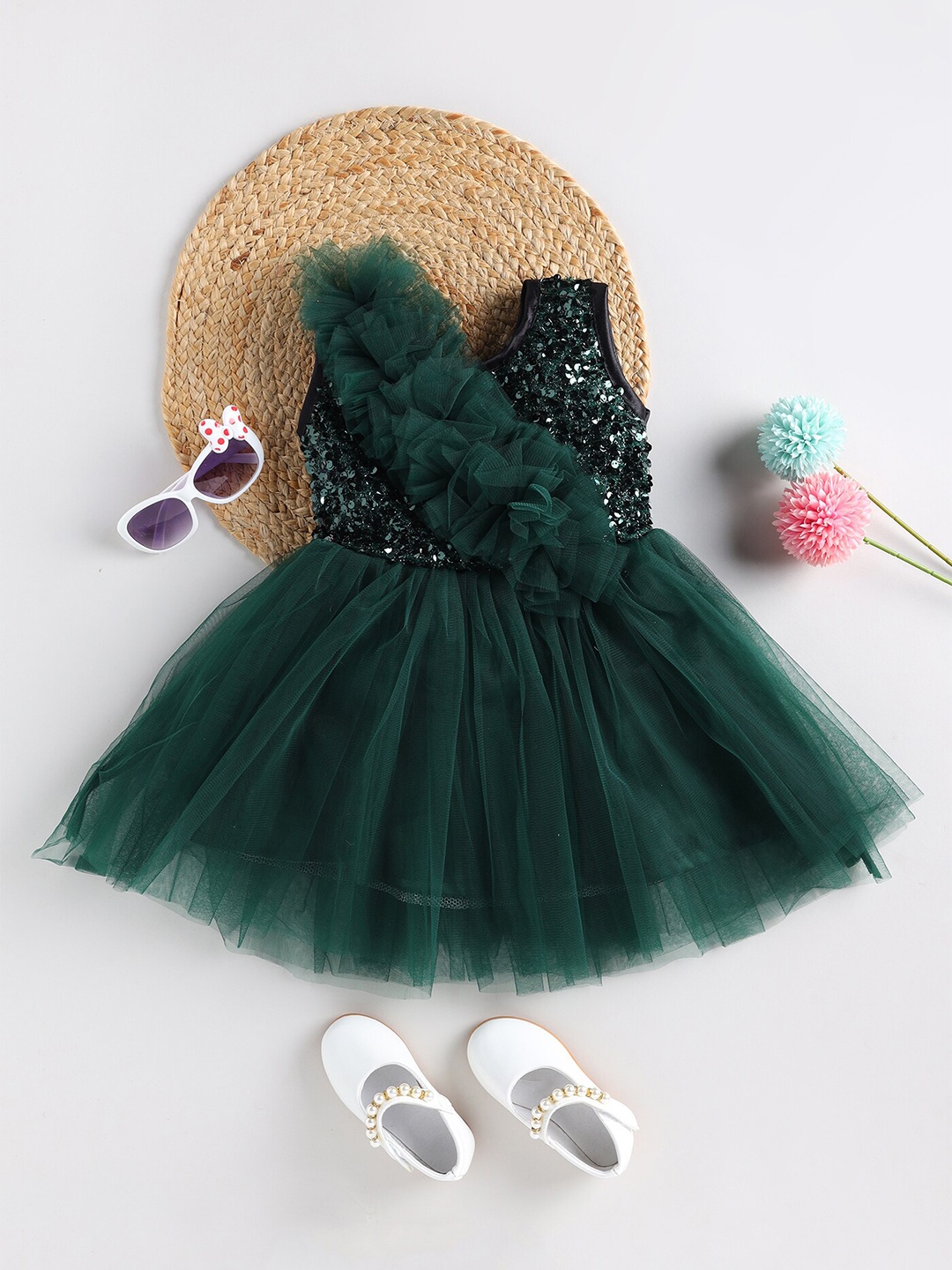 

BAESD Infants Girls Embellished Sequinned Net Fit & Flare Dress, Green