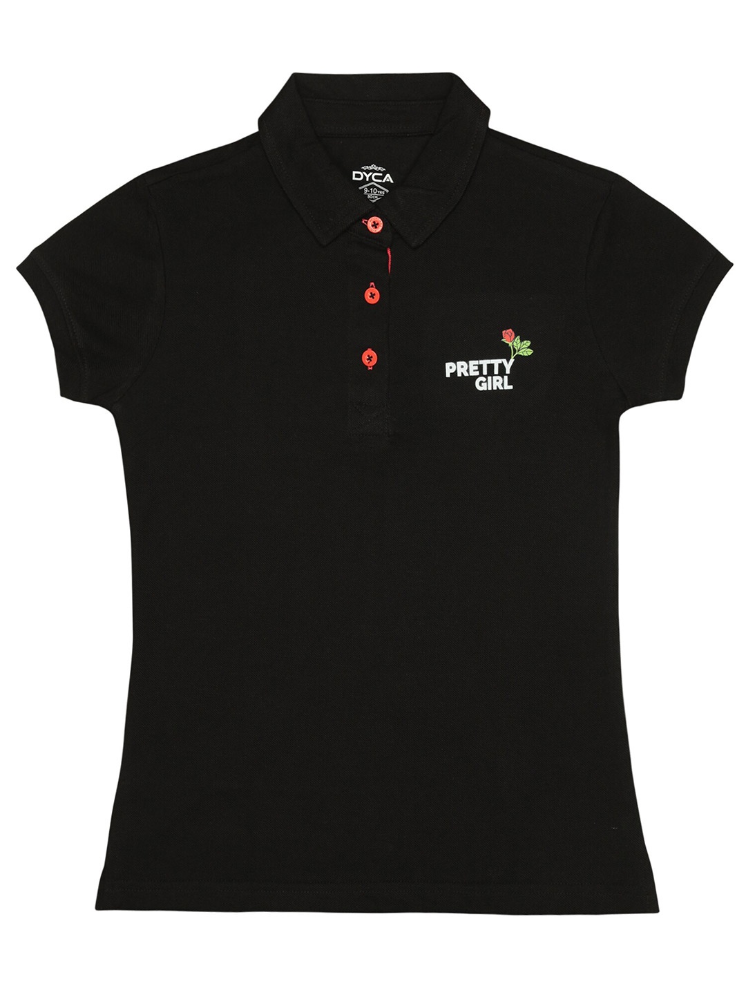 

DYCA Girls Polo Collar Embroidered Detailed Cotton T-shirt, Black