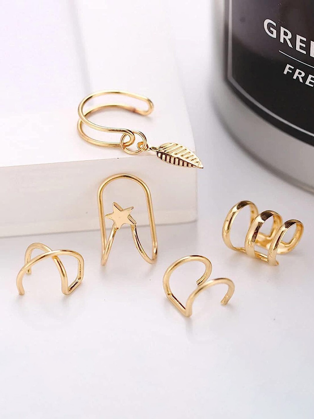 

ANNA CREATIONS Set Of 5 Gold-Plated Leaf Shaped Ear Cuff Earrings