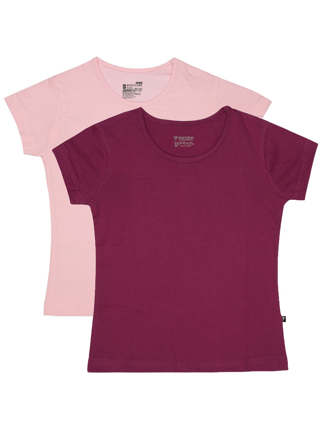 

Bodycare Girls Pack Of 2 Round Neck Pure Cotton T-shirt, Purple