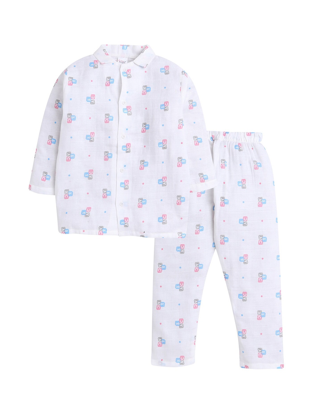 

Little Angels Unisex Kids Conversation Printed Pure Cotton Night suit, White