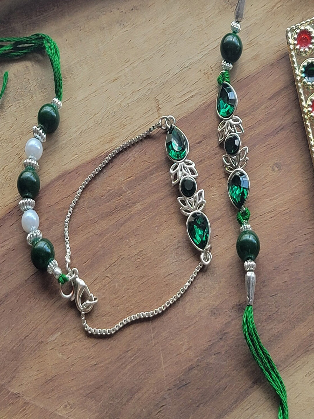 

Mahi Set Of 2 Elegant Stone-Studded Charm Tie-Up Rakhis, Silver