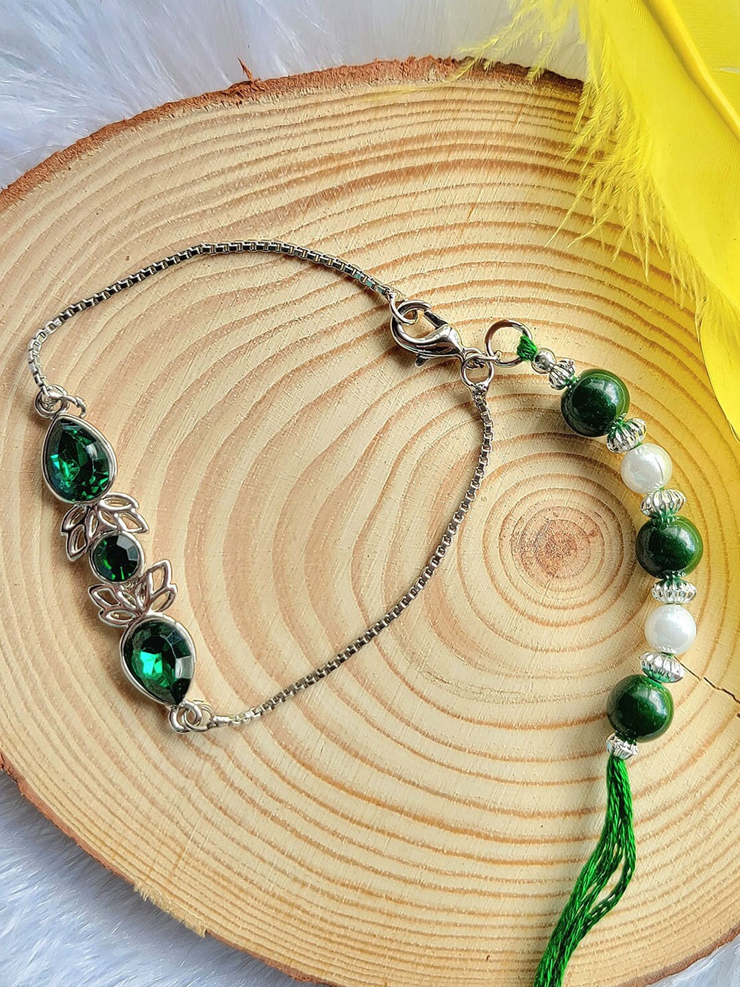 

Mahi Women Stone-Beaded Lumba Rakhi, Green