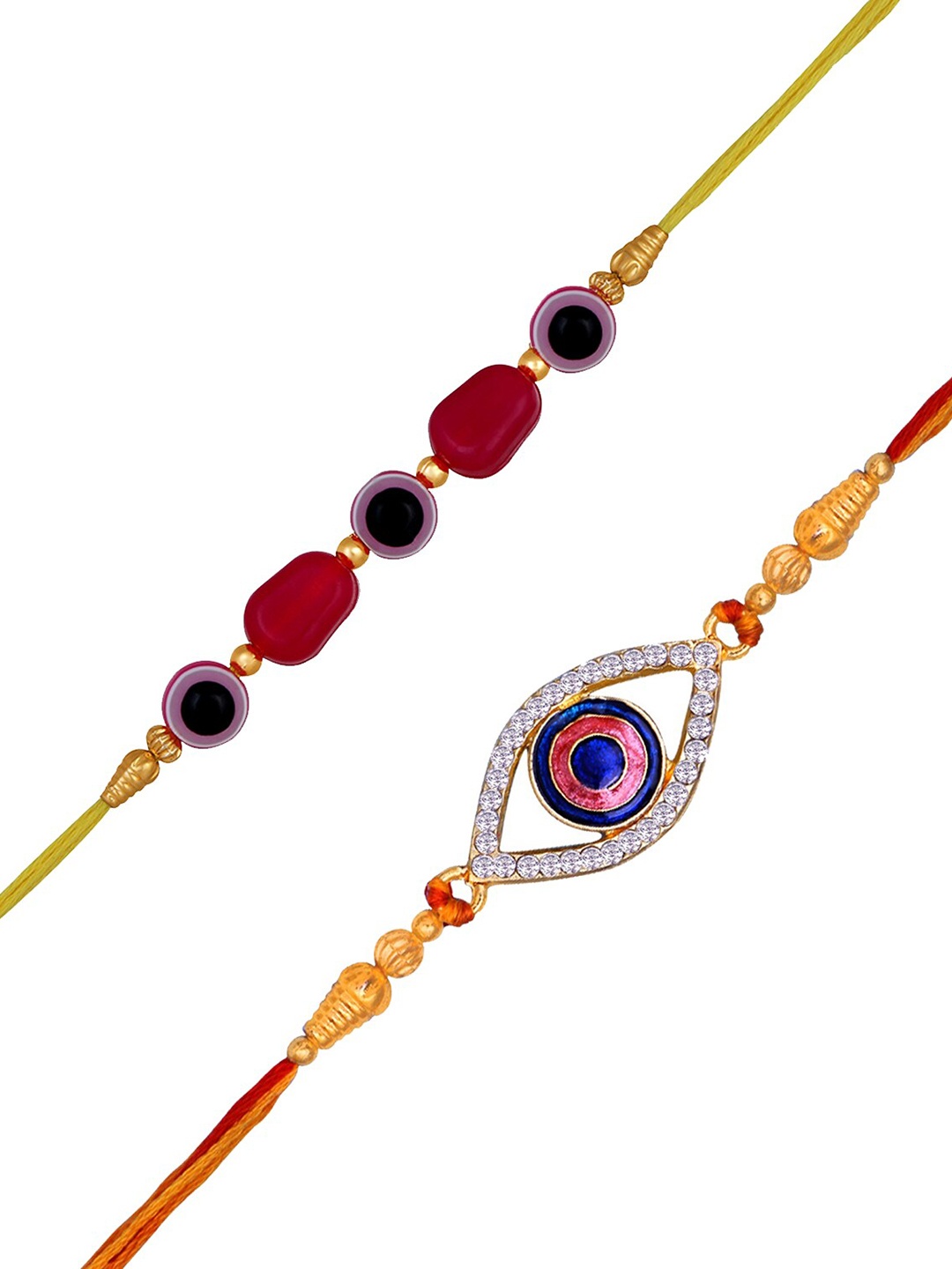 

Mahi Set Of 2 Evil Eye & Nazariya Meenakari Charm Thread Rakhis, Red