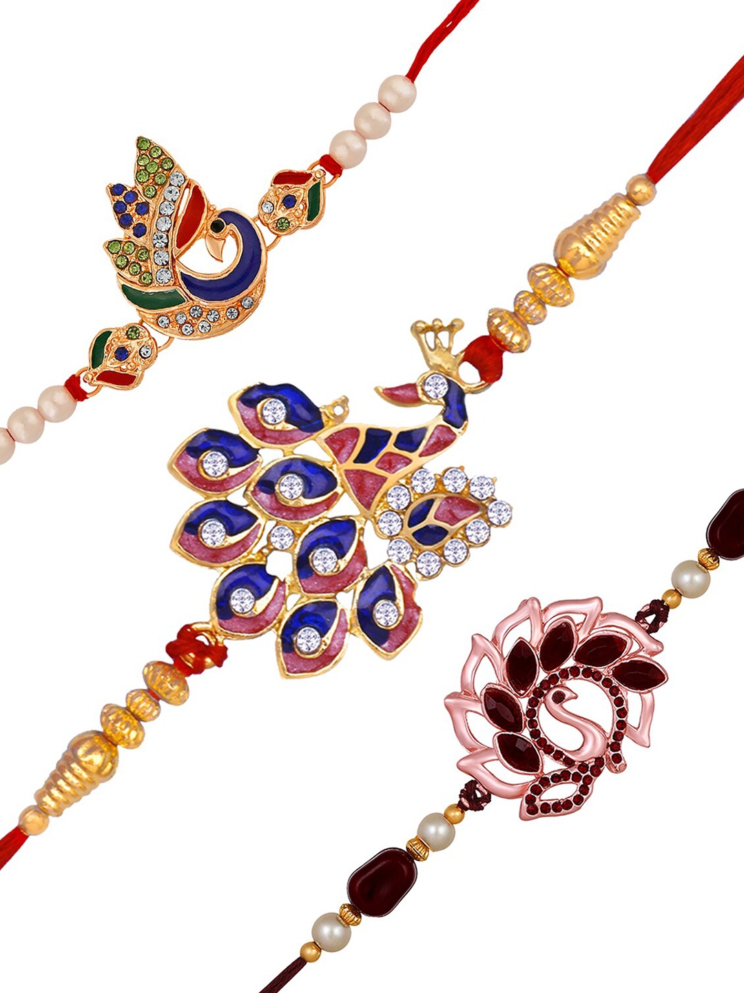 

Mahi Set Of 3 Charming Peacock Shaped Tie-Up Rakhis, Gold