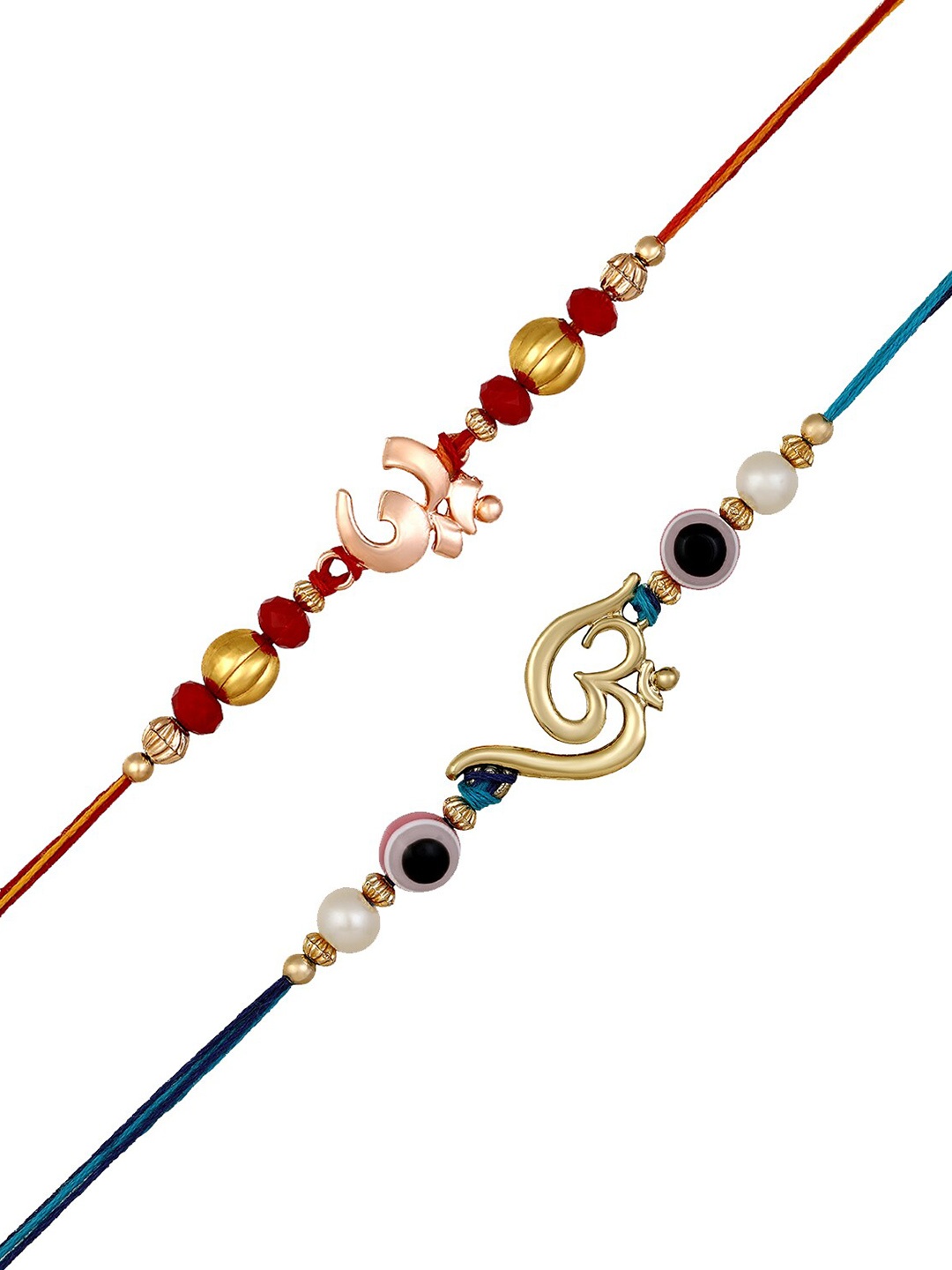 

Mahi Men Set Of 2 Evil Eye & Om Charm Rakhis, Red