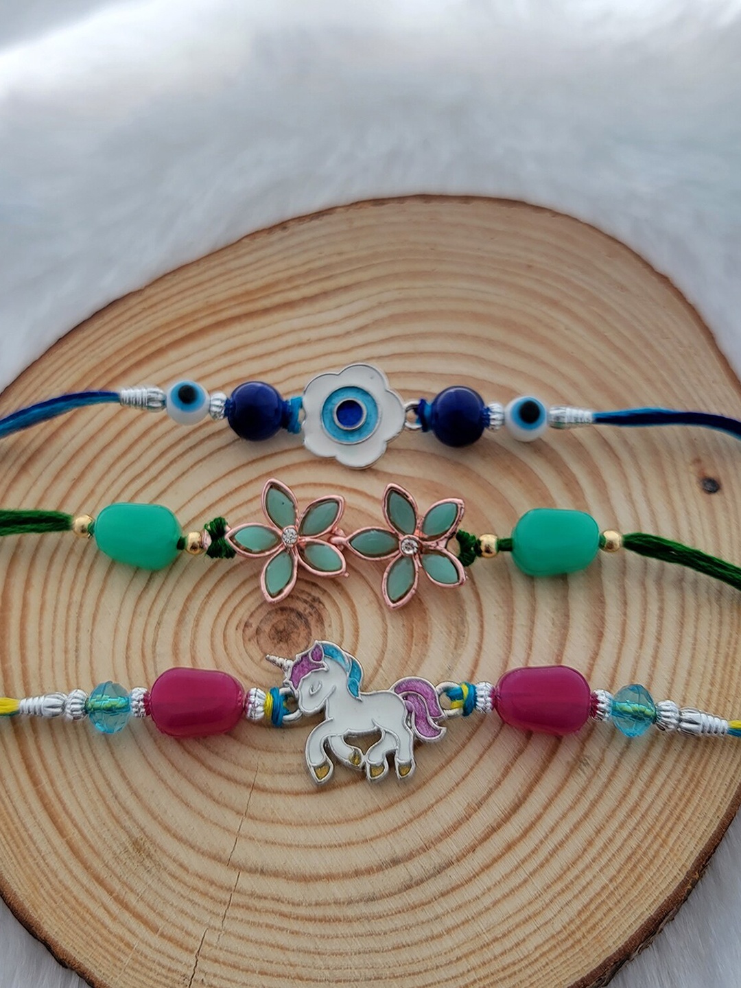 

Mahi Unisex Set Of 3 Evil Eye Thread Rakhis, Green