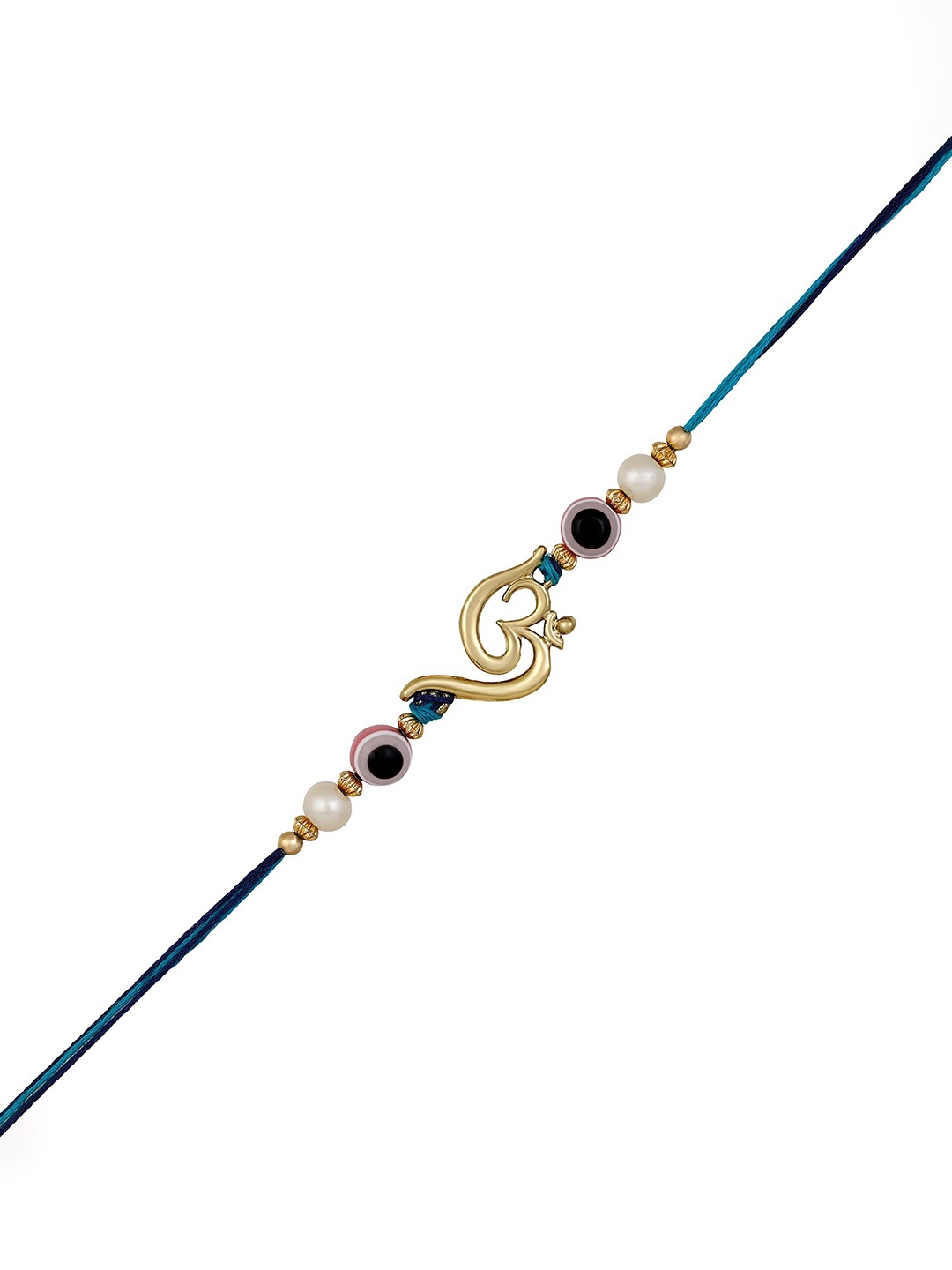 

Mahi Om & Evil Eye Beaded Thread Rakhi, Gold