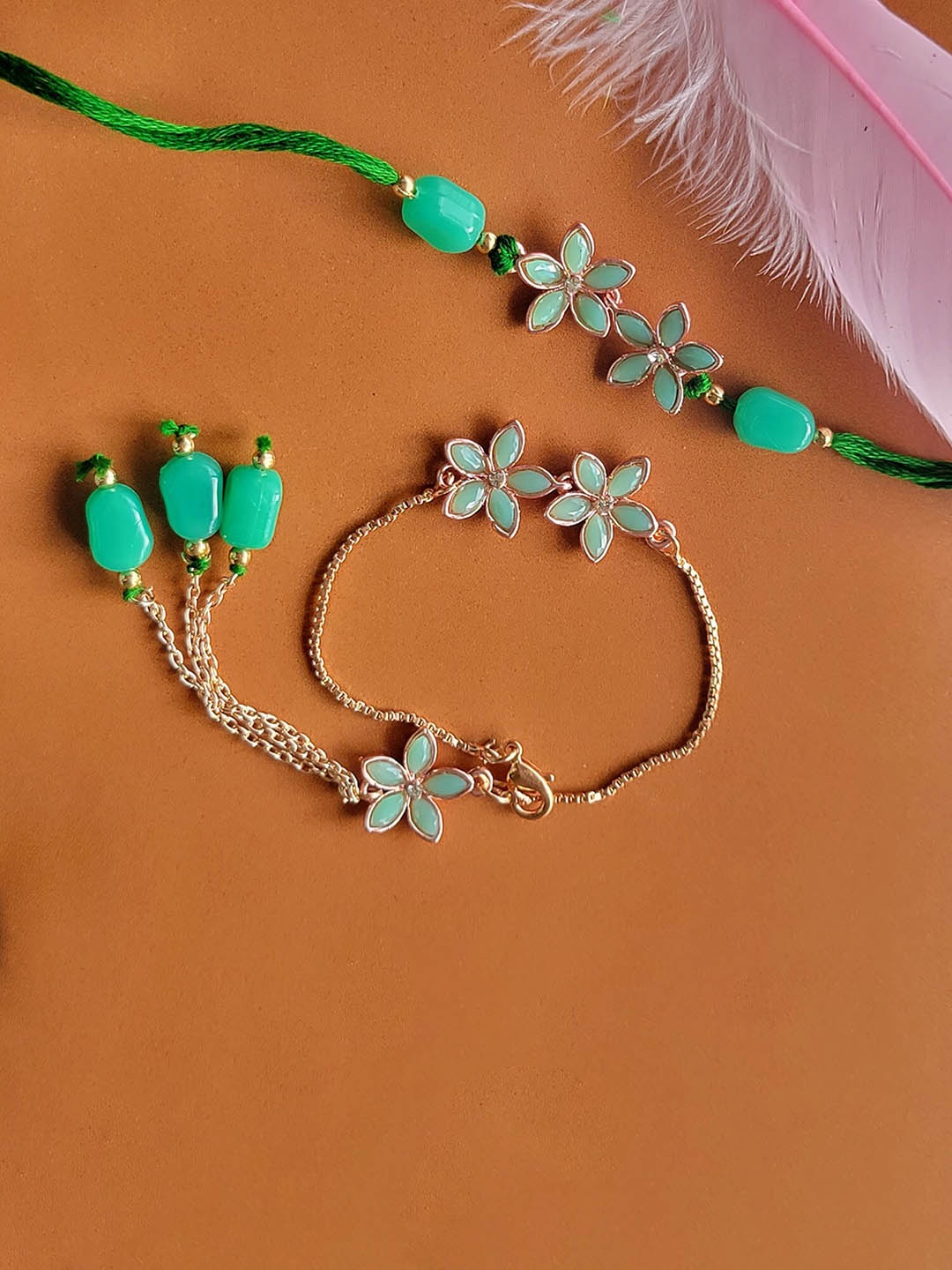 

Mahi Set Of 2 Floral Charm Rakhi, Green