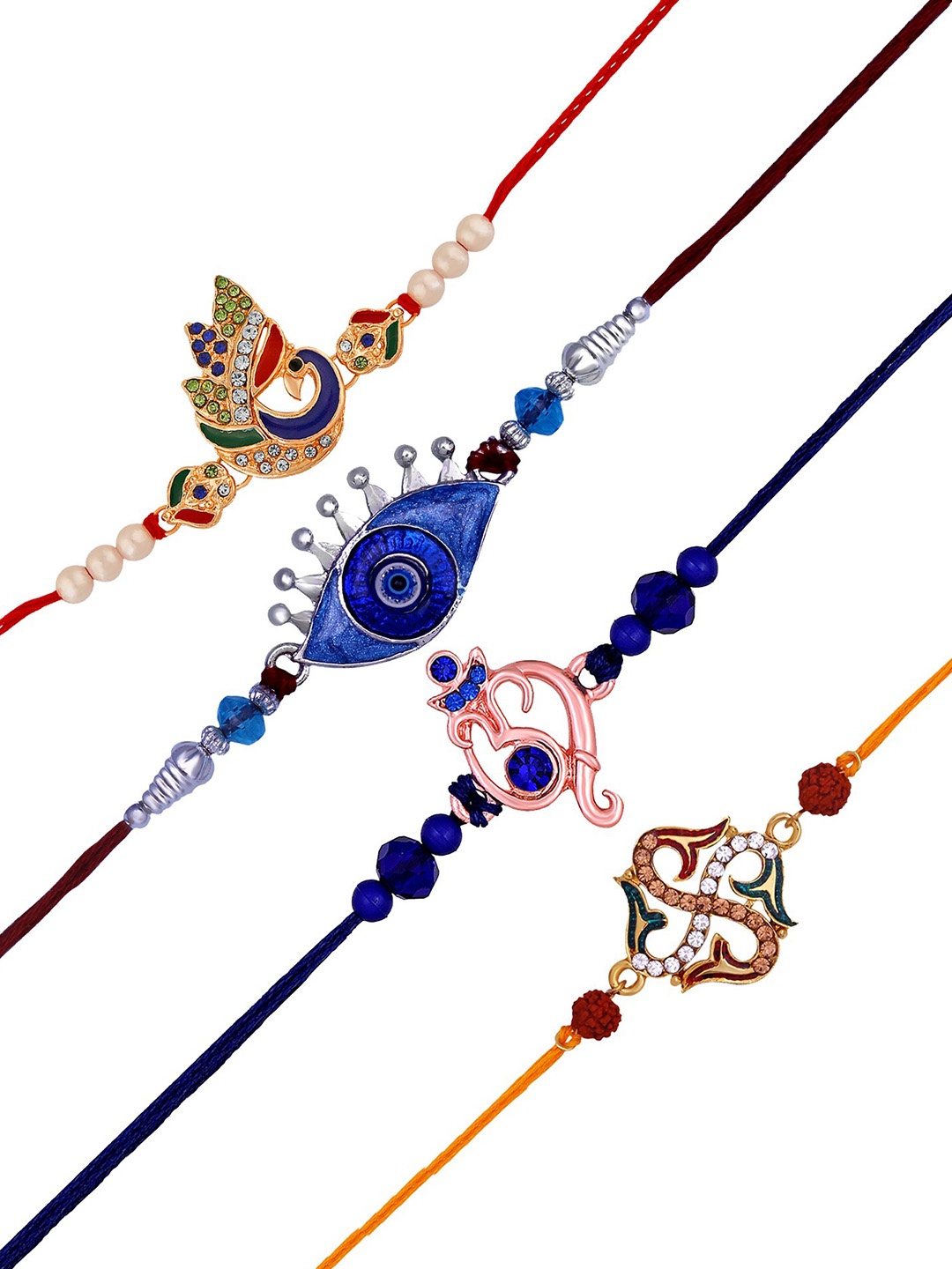

Mahi Set Of 4 Stone-Studded & Beaded Rakhi, Blue