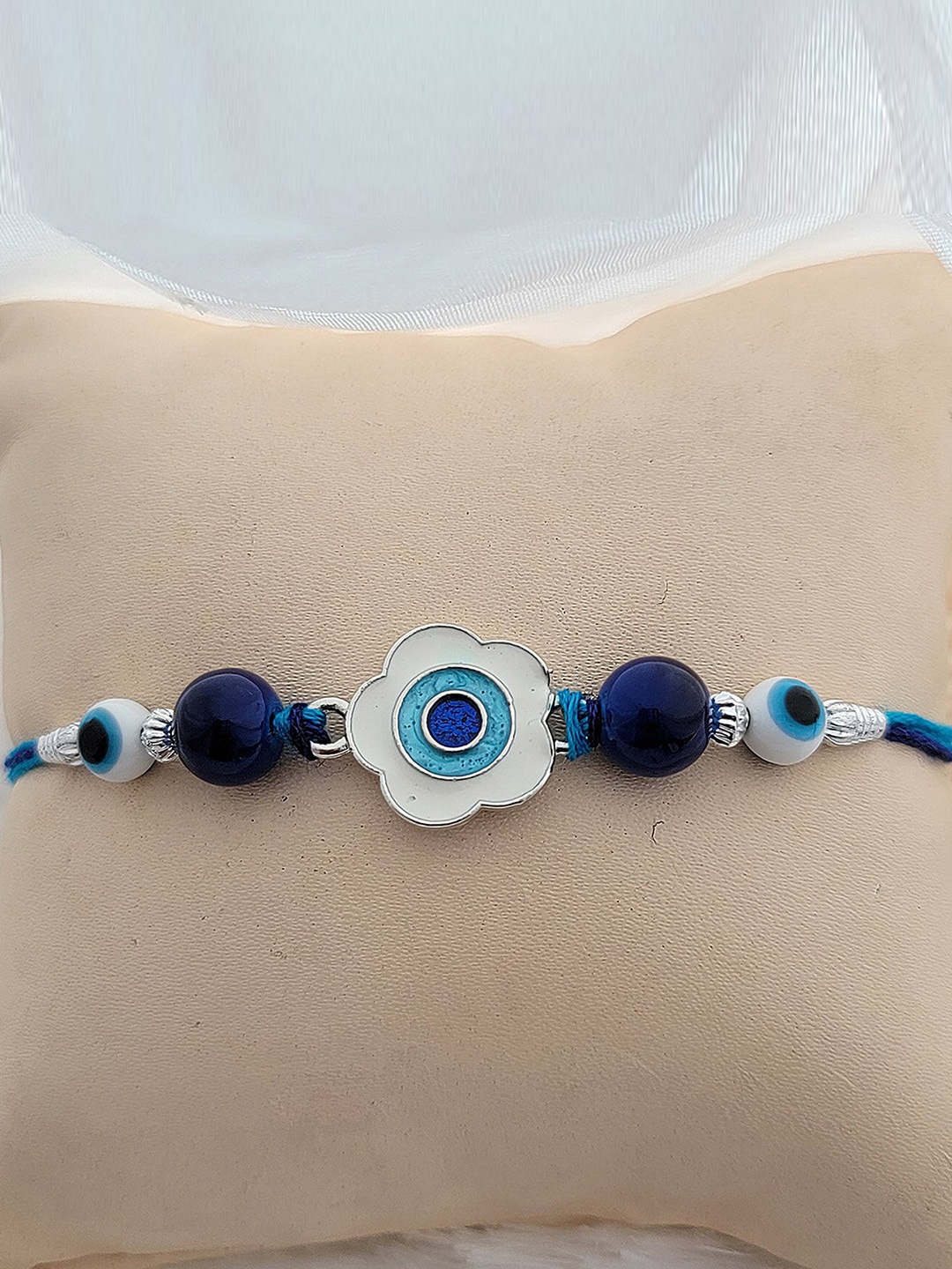 

Mahi Floral Evil-Eye Meenakari & Beaded Rakhi, Blue