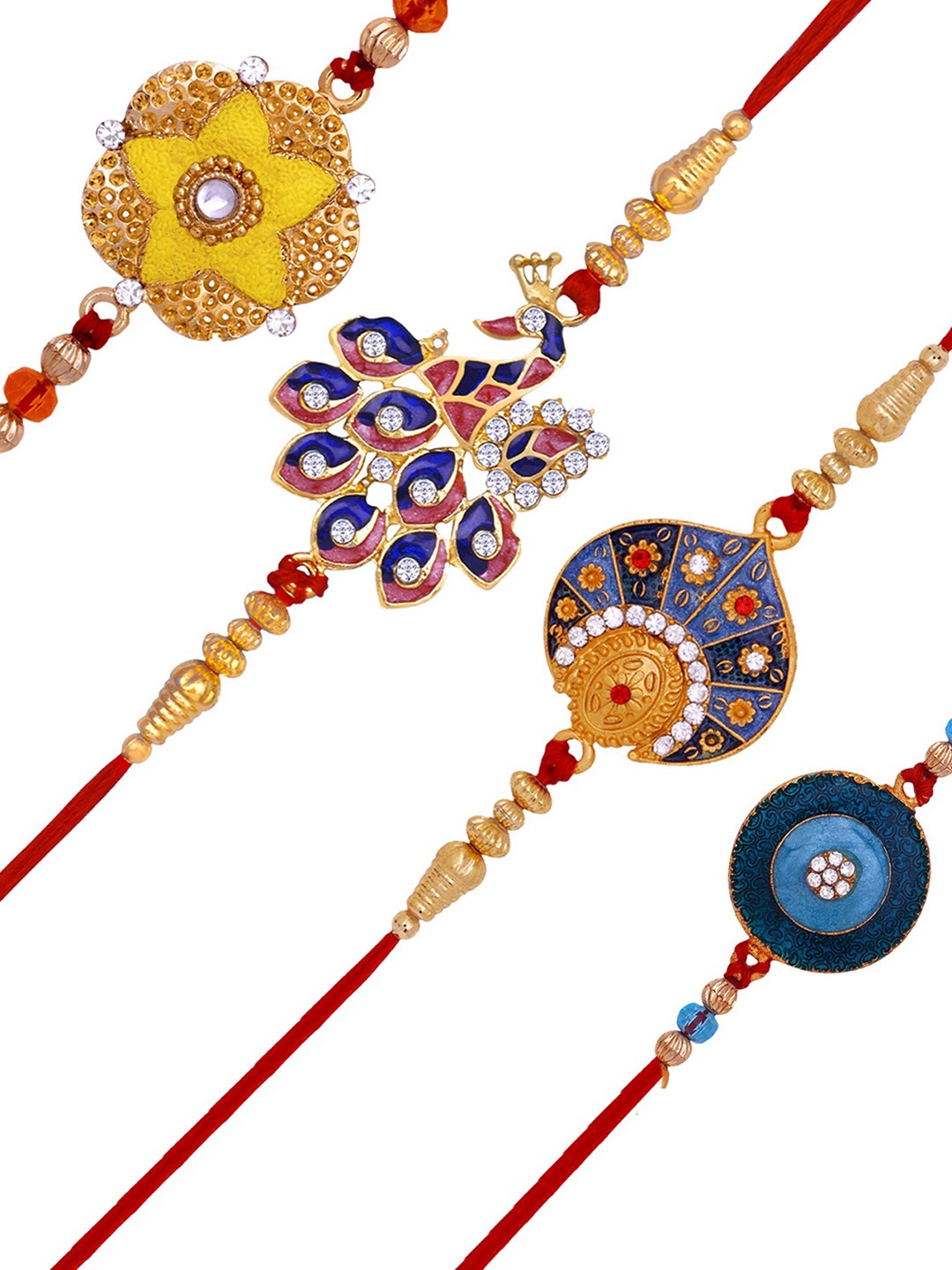 

Mahi Set Of 4 Stone-Studded & Beaded Rakhis, Yellow