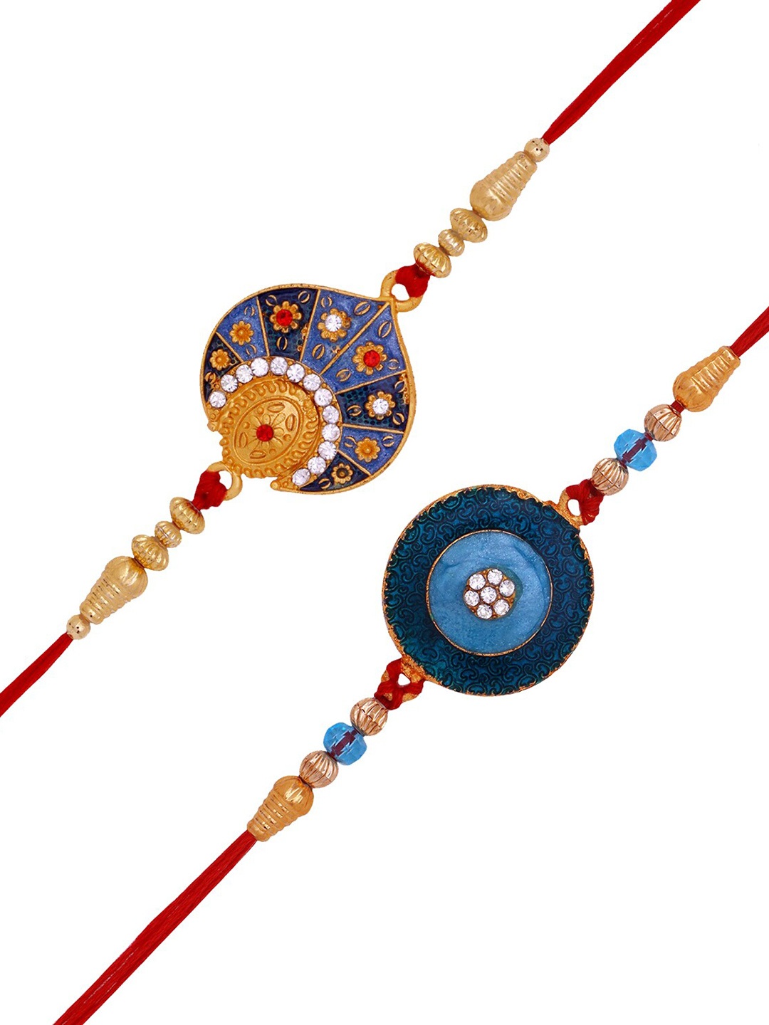 

Mahi Set Of 2 Stone-Studded & Beaded Rakhis, Gold