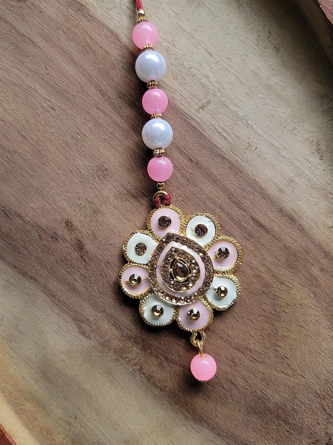 

Mahi Women Floral Charm Meenakari Lumba Rakhi, Pink