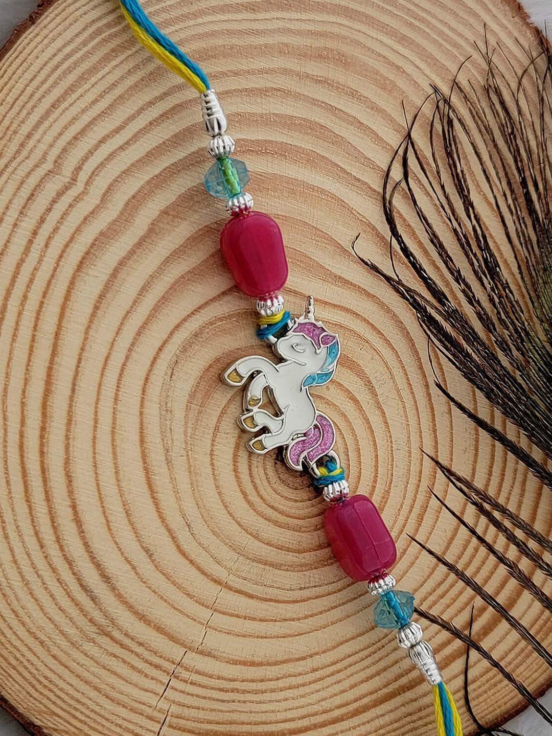 

Mahi Baby Unicorn Charm & Beaded Thread Rakhi, White