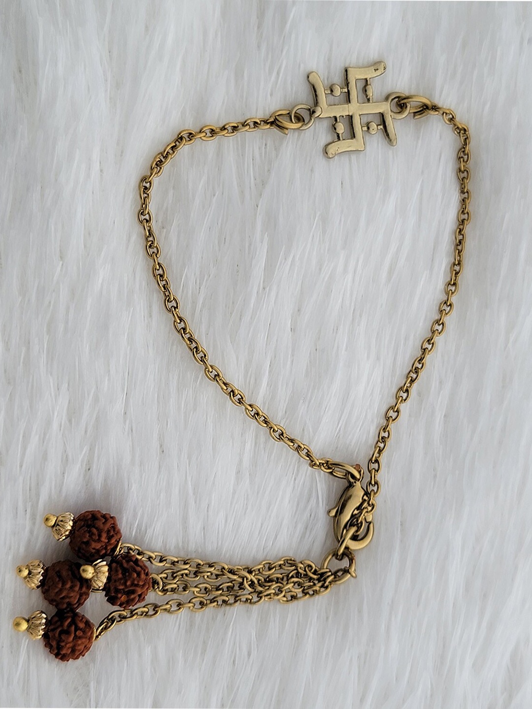

Mahi Swastik Motif & Beaded Lumba Rakhi, Gold