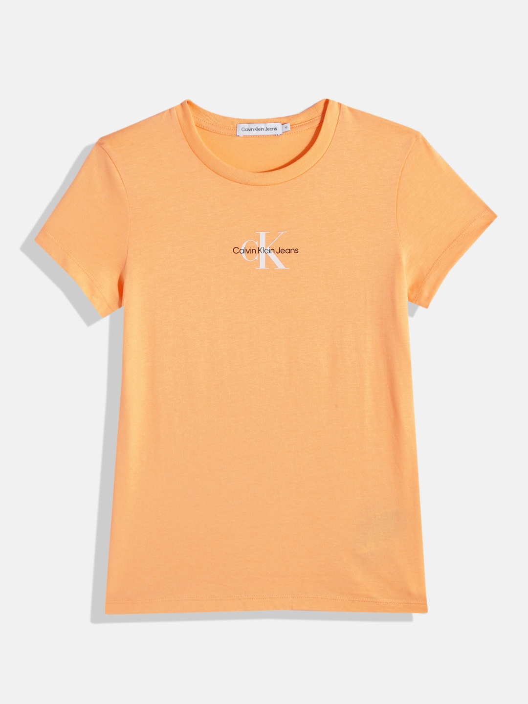 

Calvin Klein Jeans Girls Brand Logo Printed Pure Cotton T-shirt, Orange