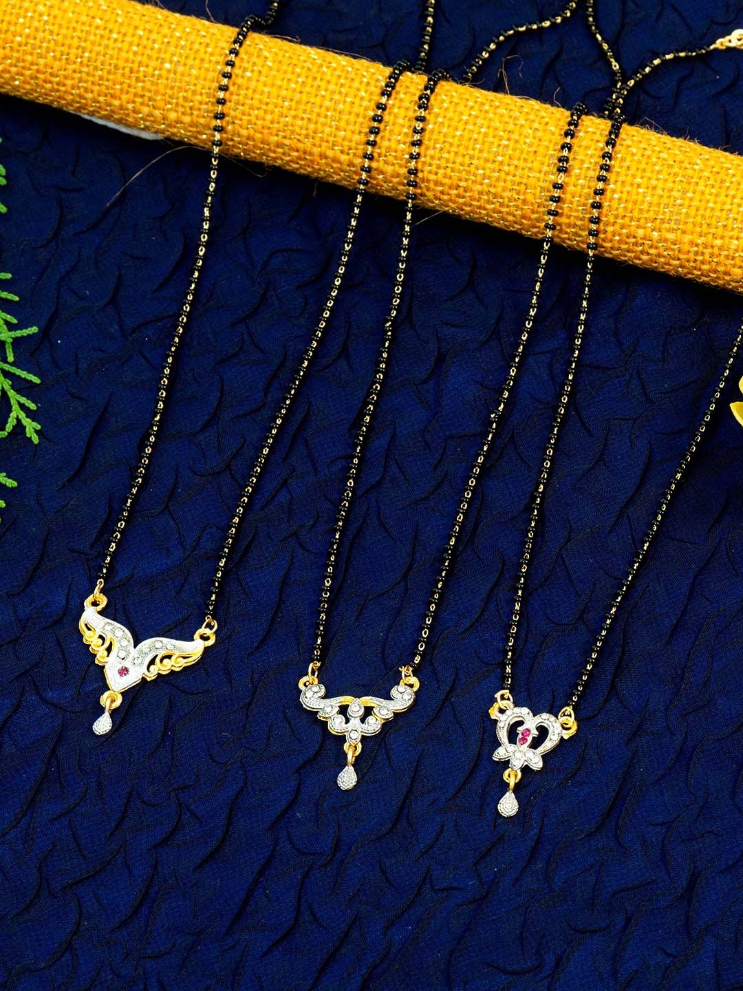 

Ramdev Art Fashion Jwellery Set of 3 Gold-Plated CZ-Studded & Beaded Mangalsutras