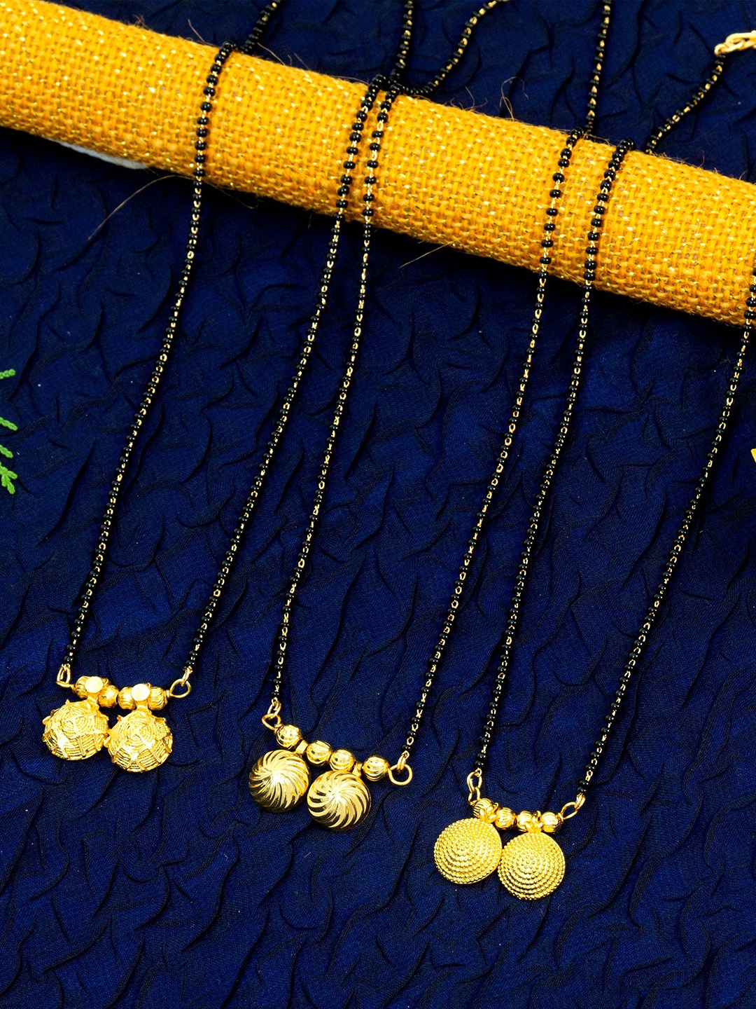 

Ramdev Art Fashion Jwellery Set Of 3 Gold-Plated & Beaded Mangalsutras