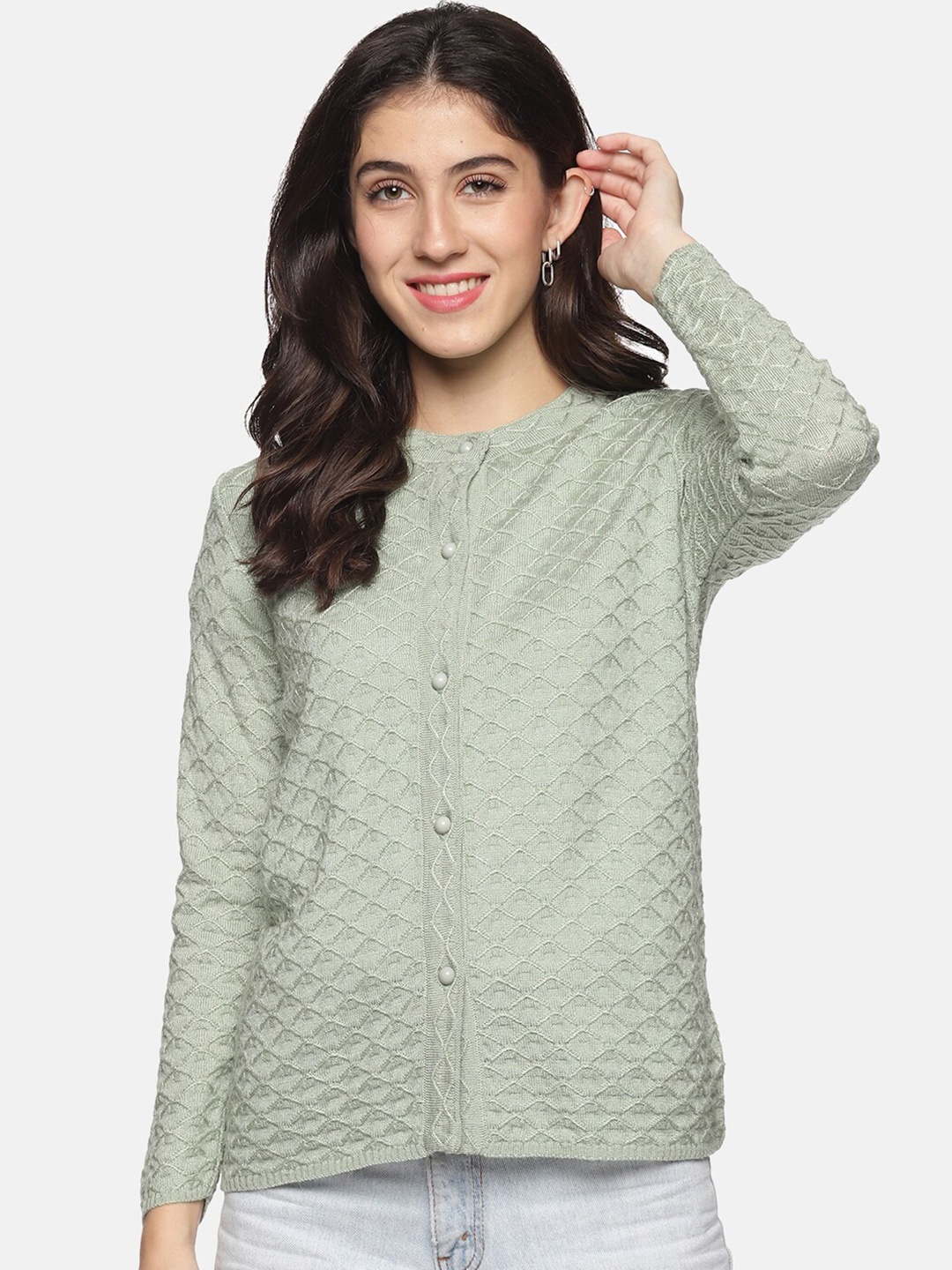 

CLAPTON Checked Woollen Cardigan, Green