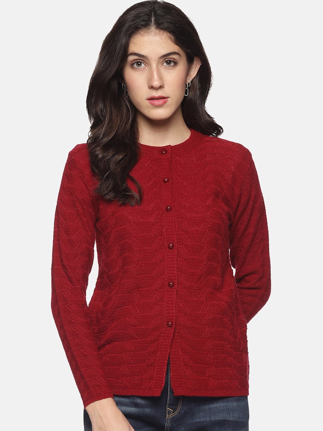 

CLAPTON Cable Knit Woollen Cardigan, Maroon