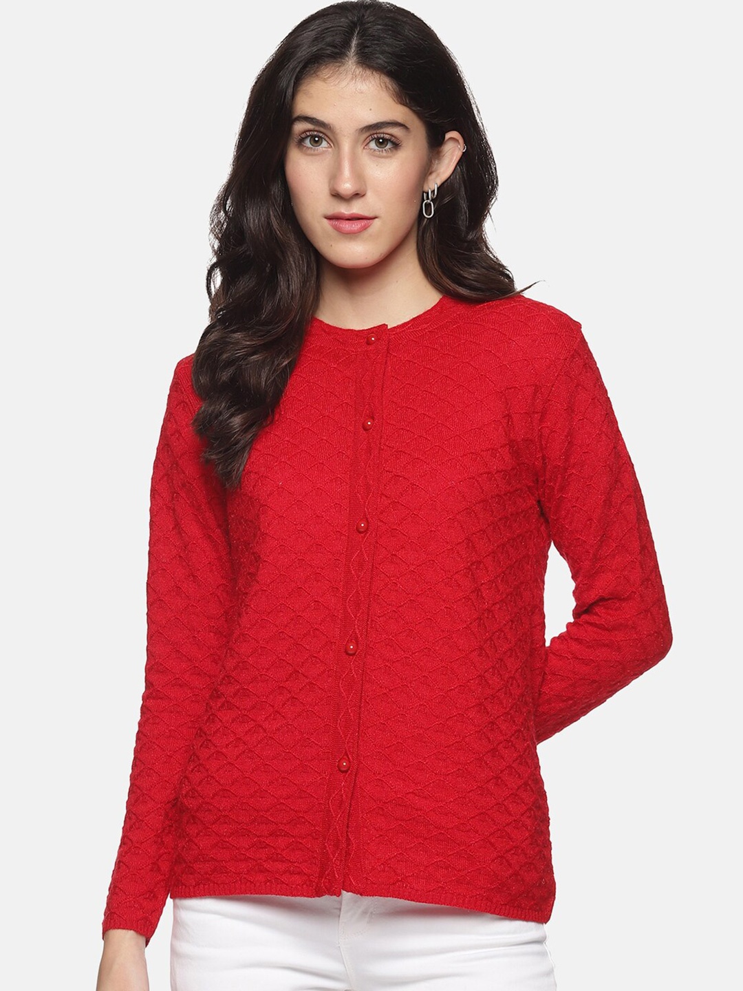 

CLAPTON Checked Woollen Cardigan, Red