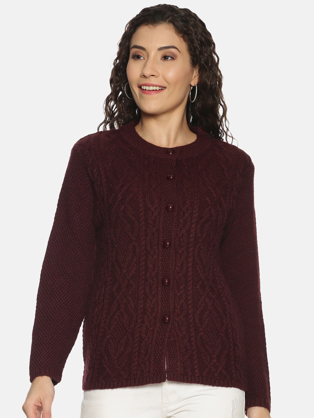 

CLAPTON Cable Knit Woollen Cardigan, Maroon