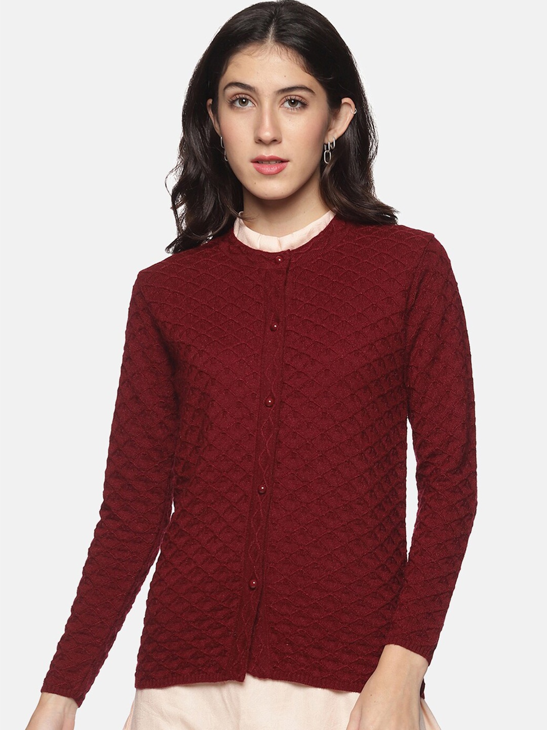 

CLAPTON Cable Knit Woollen Cardigan, Maroon