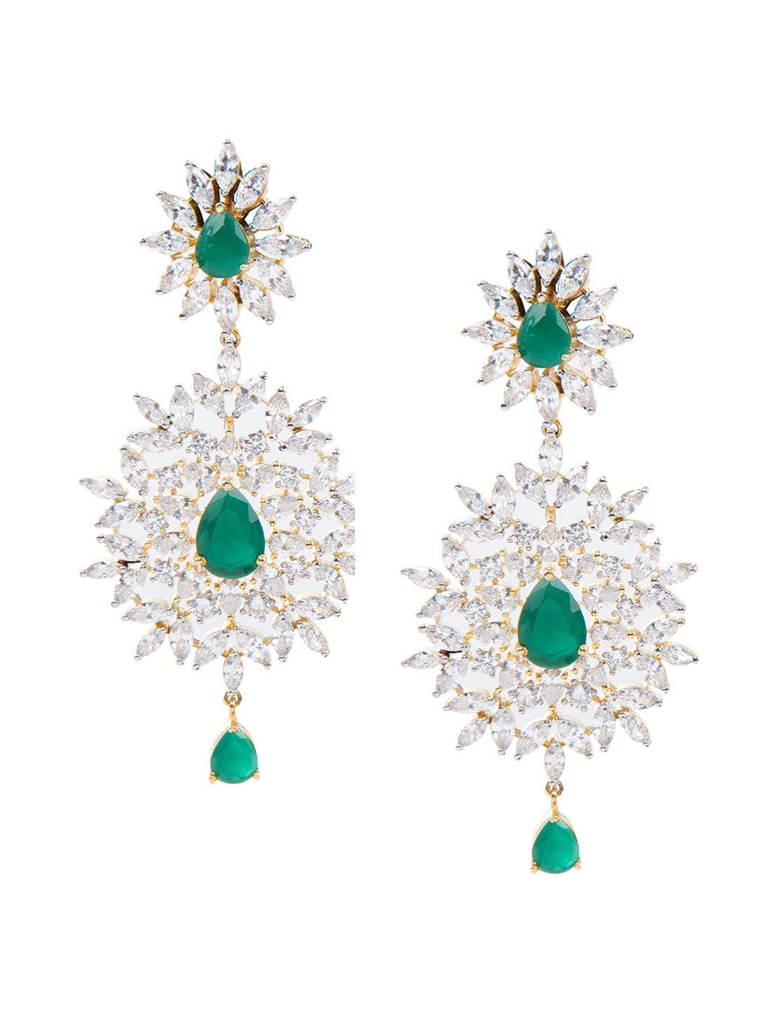 

AURAA TRENDS Rhodium-Plated American Diamond & Zircon Studded Classic Drop Earrings, Gold