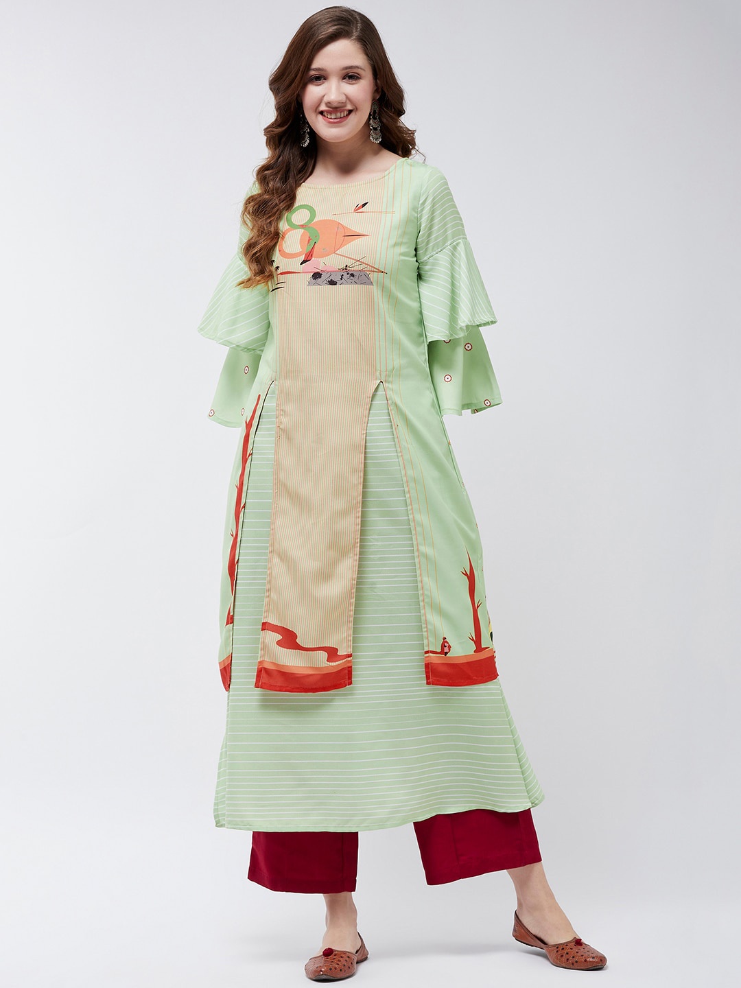 

Pannkh Flared Sleeves Anarkali Kurta, Green