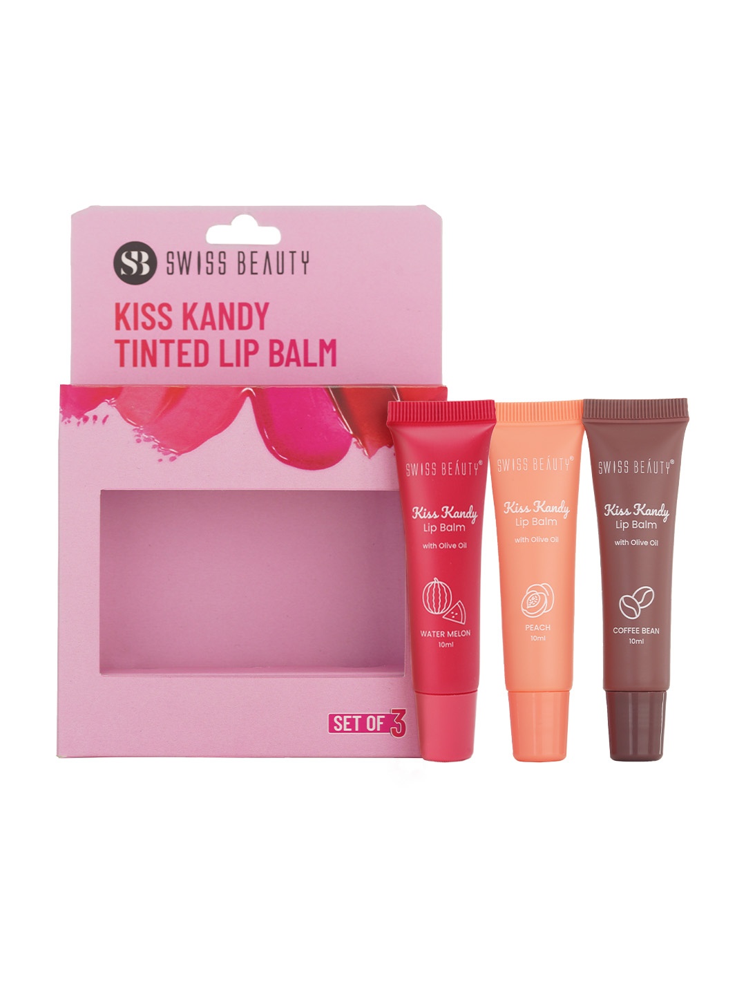 

SWISS BEAUTY Set of 3 Kiss Kandy Tinted Lip Balm - 10 ml Each, Red