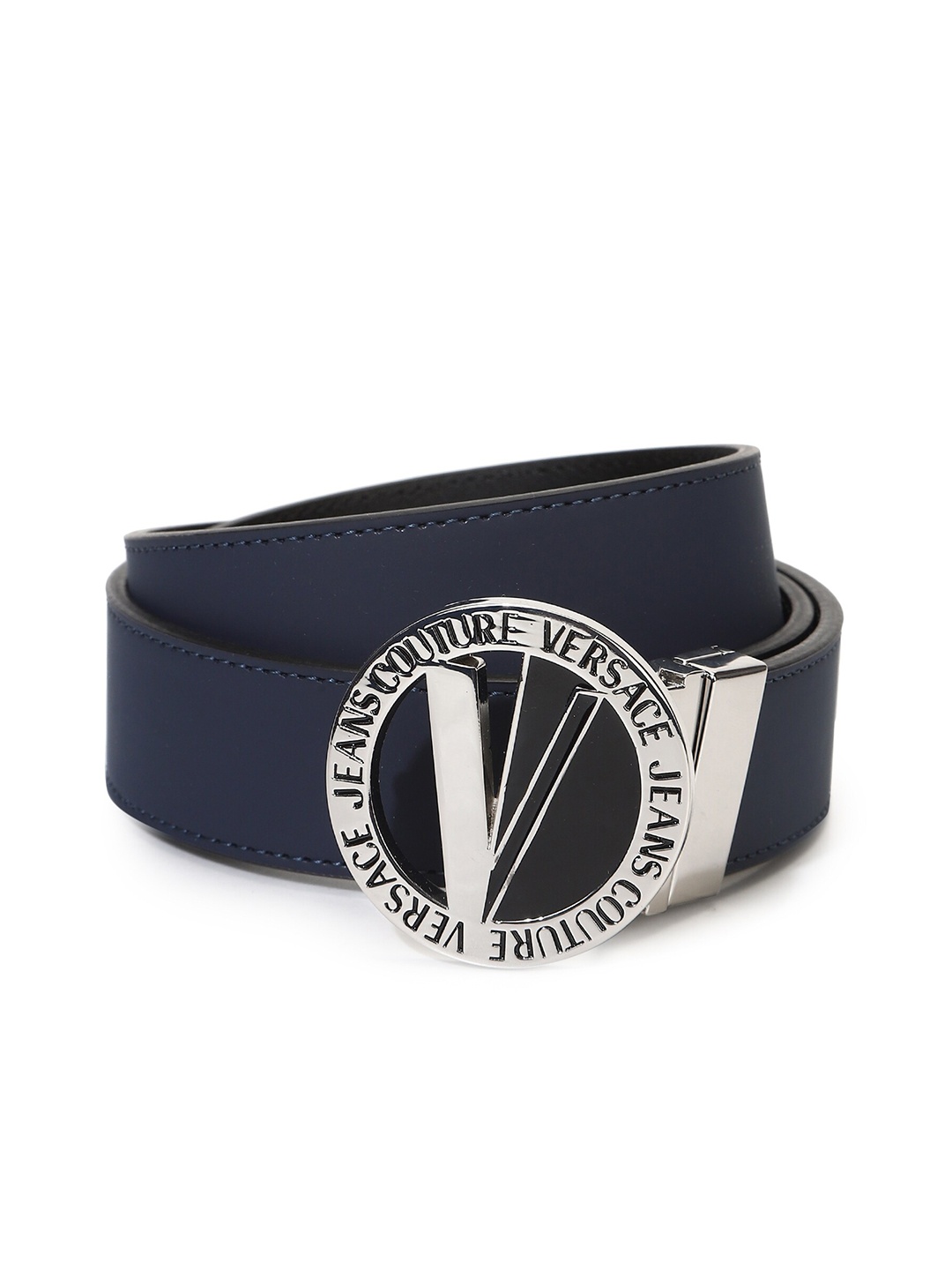 

Versace Jeans Couture Men Leather Wide Belt, Navy blue