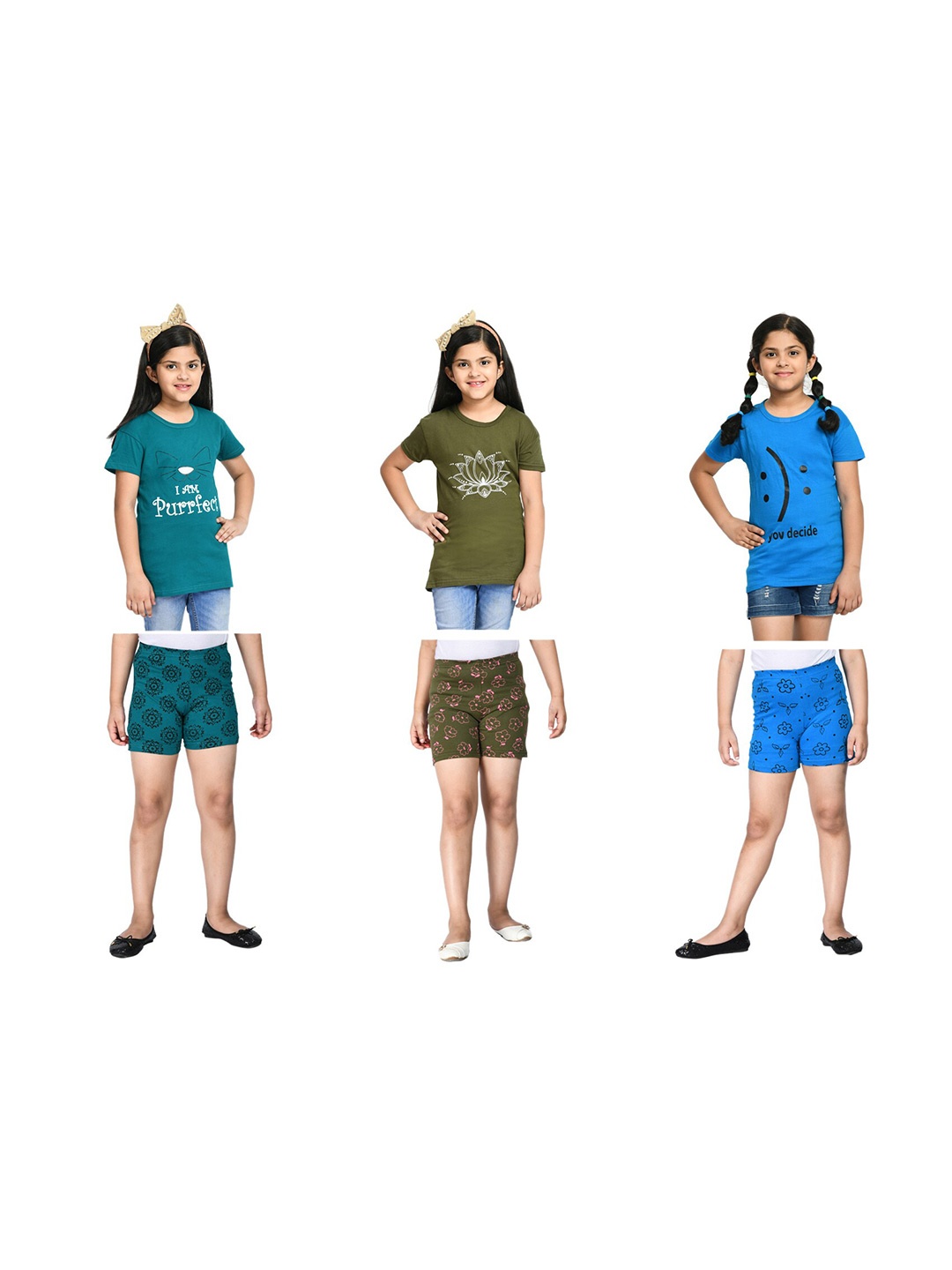 

BAESD Girls Pack Of 3 Printed Cotton Night Suits, Teal