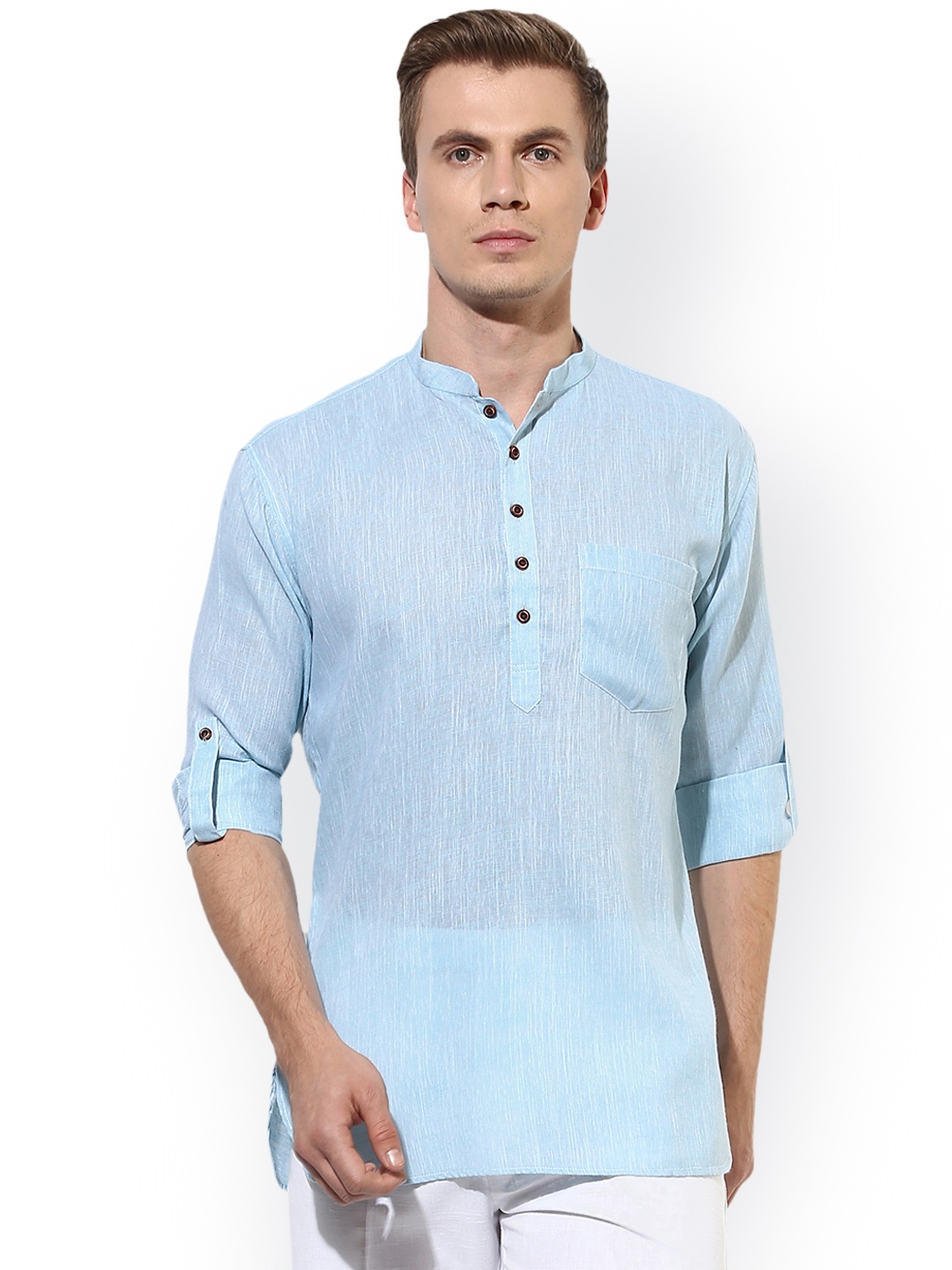 

Hangup Men Blue Solid Straight Kurta