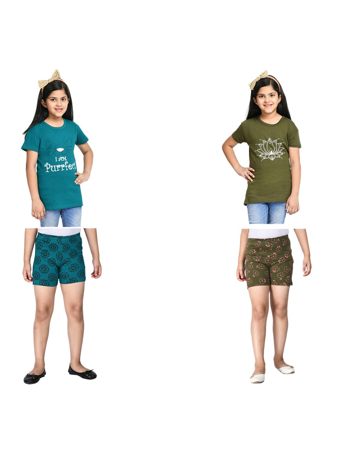 

BAESD Girls Pack Of 2 Printed Pure Cotton T-shirt With Shorts, Blue